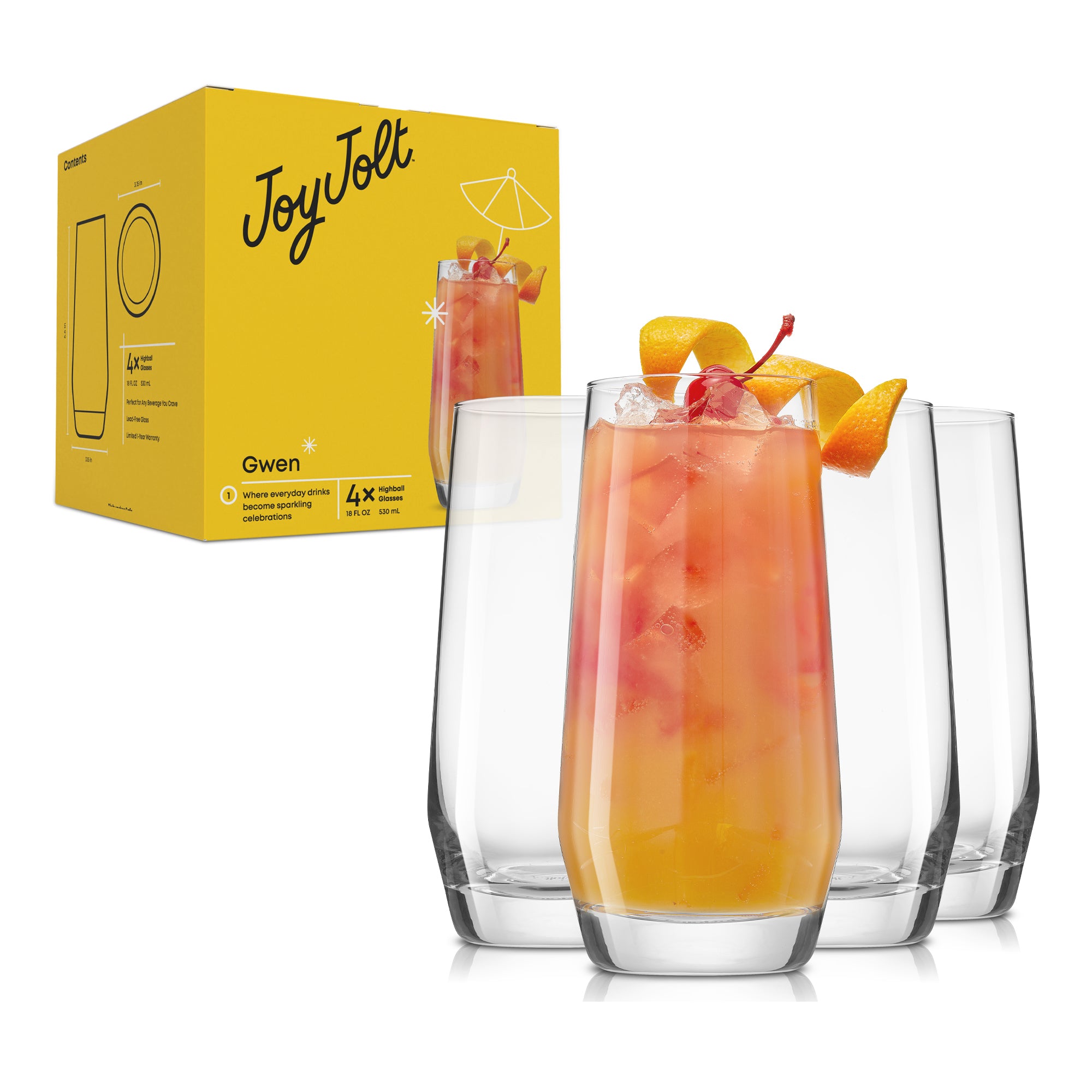 JoyJolt Gwen Highball verres long drink lot 4 53 cl bombés