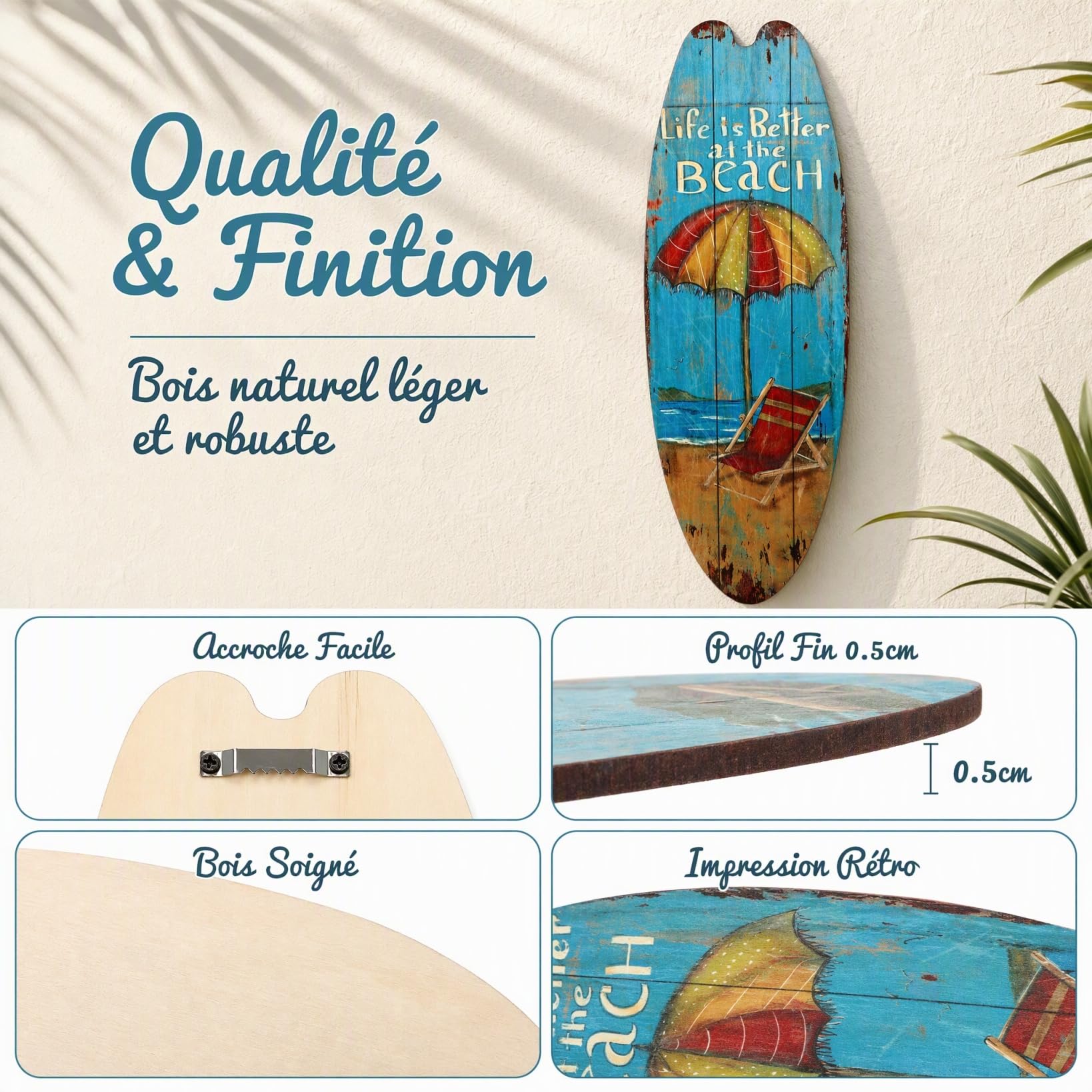 Alipis planche surf décoration murale bois lot de 3 plage