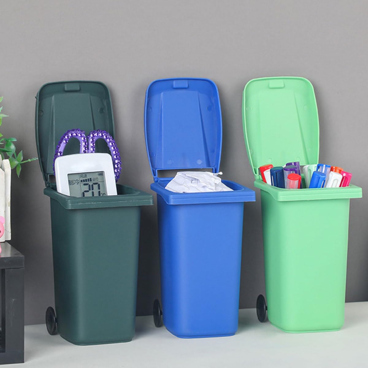Alipis mini poubelles bureau couvercle plastique lot 3