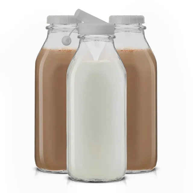 JoyJolt bouteille lait verre 96 cl lot 3 avec bec verseur
