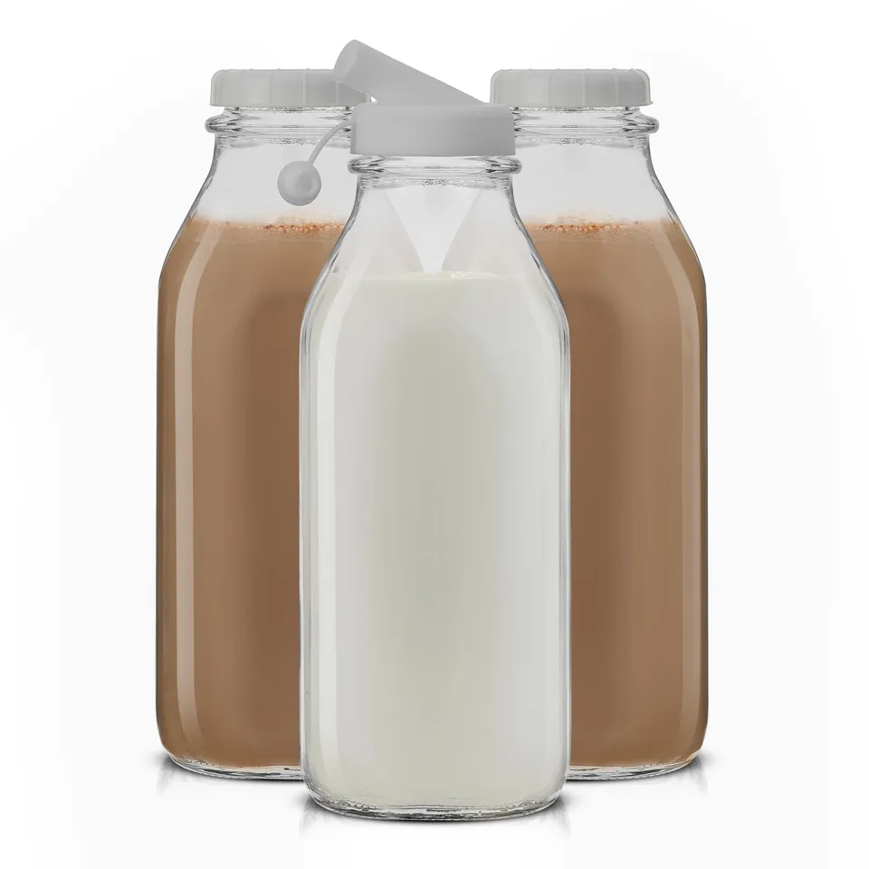 JoyJolt bouteille lait verre 96 cl lot 3 avec bec verseur