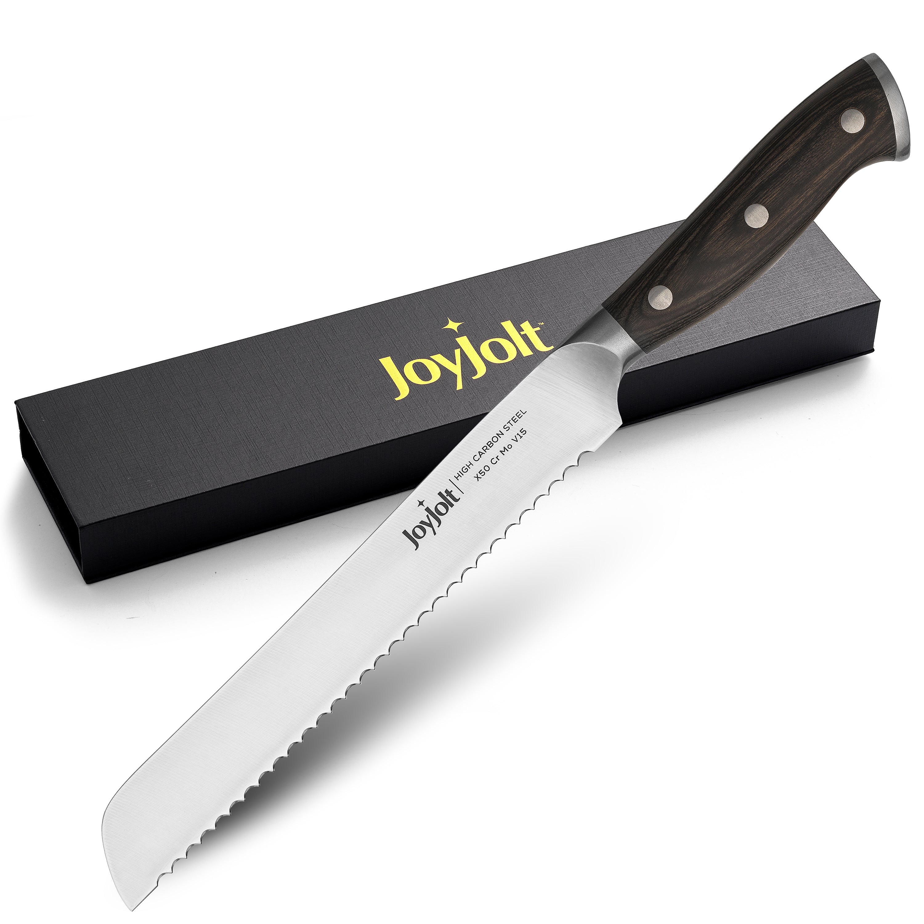 JoyJolt couteau à pain 20 cm lame dentelée acier manche bois