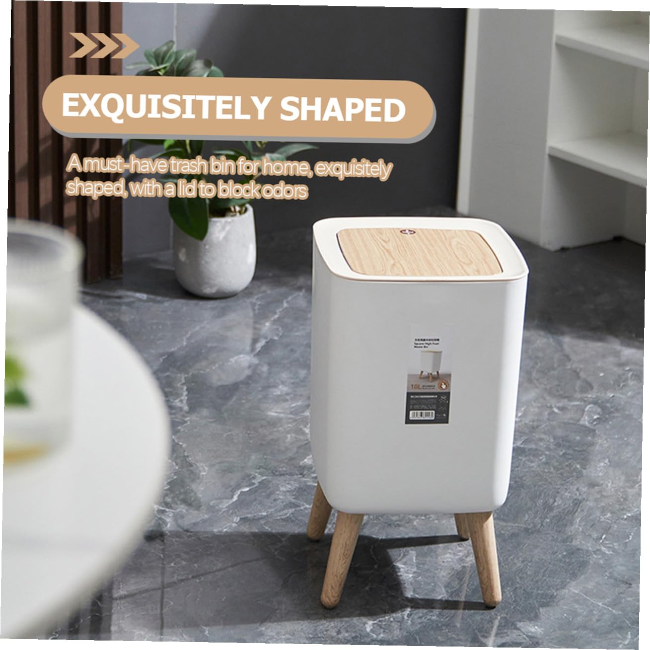 Alipis Poubelle 10L Grain Bois à Couvercle