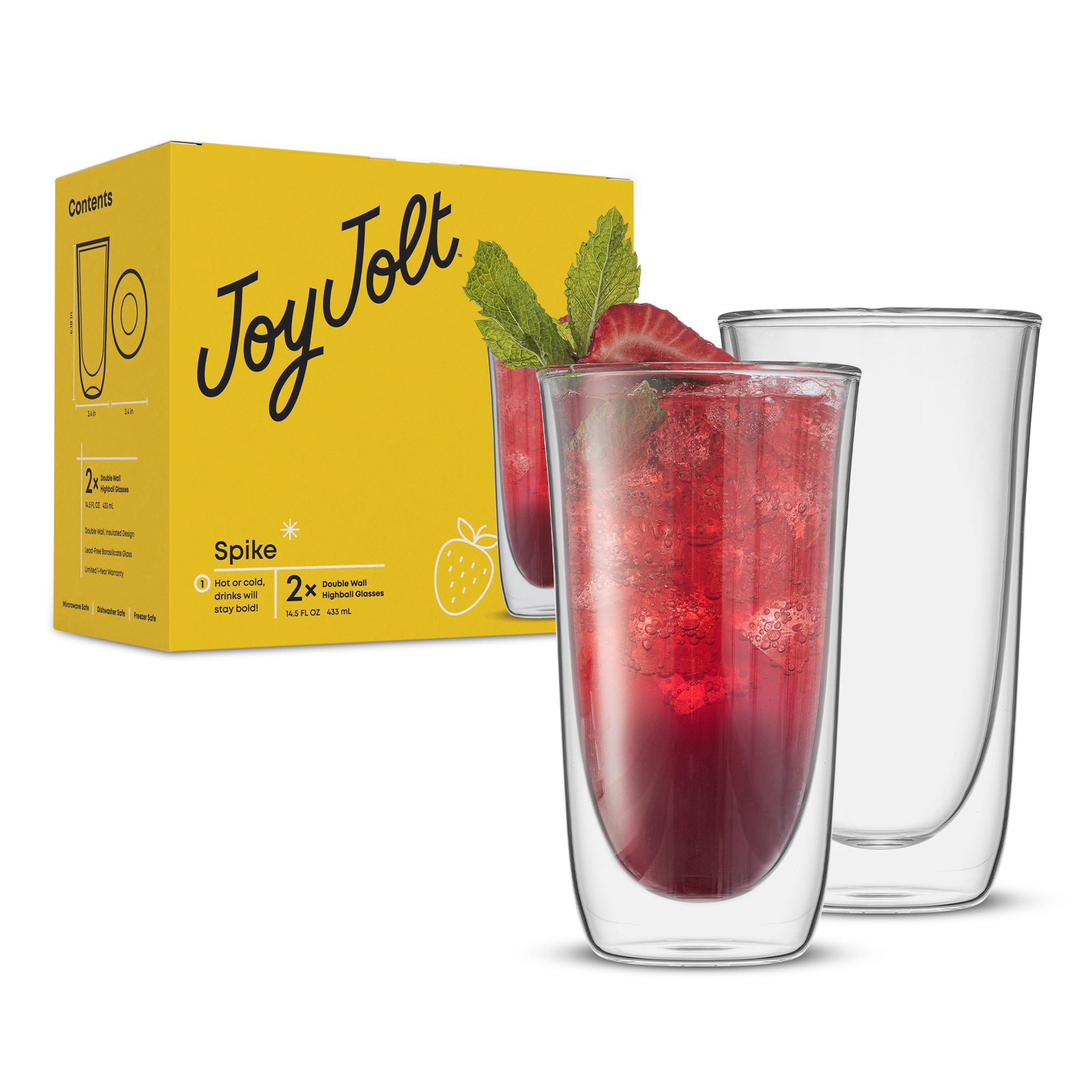 JoyJolt Spike verre highball double paroi lot de 2 43 cl