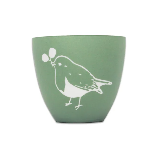 HMB RSPB Robin photophore céramique 8 cm vert