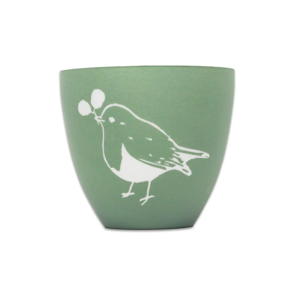 HMB RSPB Robin photophore céramique 8 cm vert