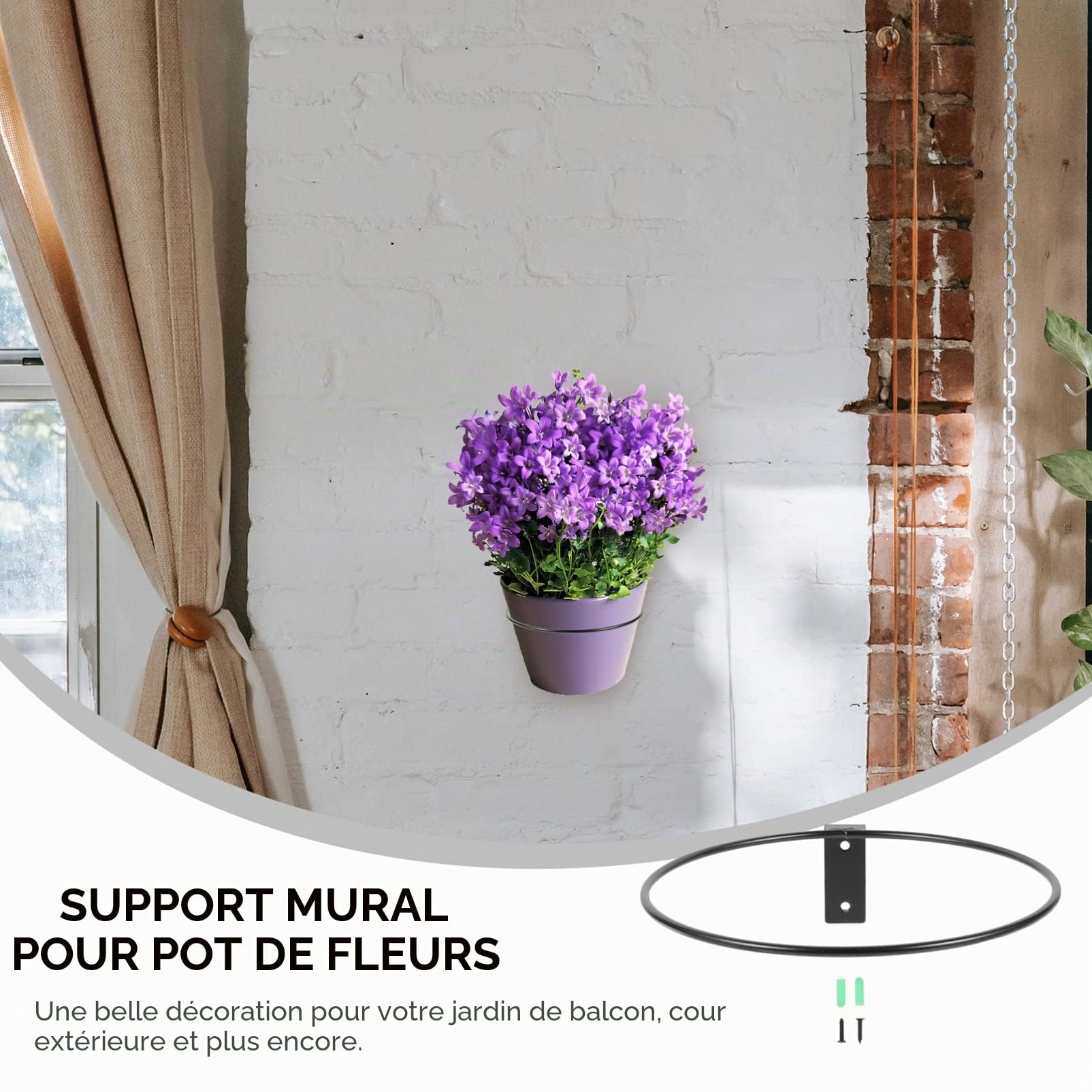 Alipis Support Pot Fleur Mural Métal Noir 20 cm