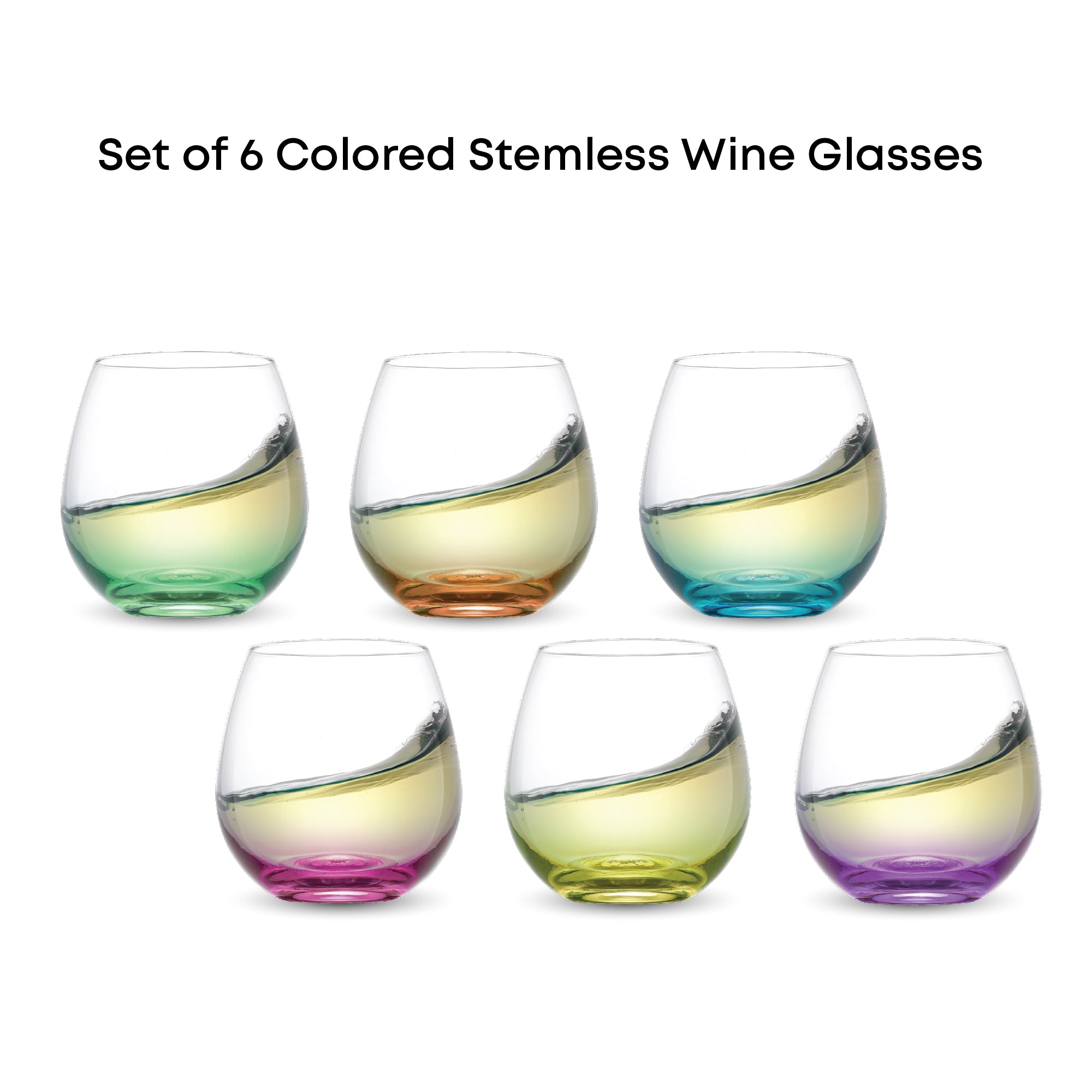 JoyJolt Hue verre à vin sans pied lot de 6 couleur 44 cl