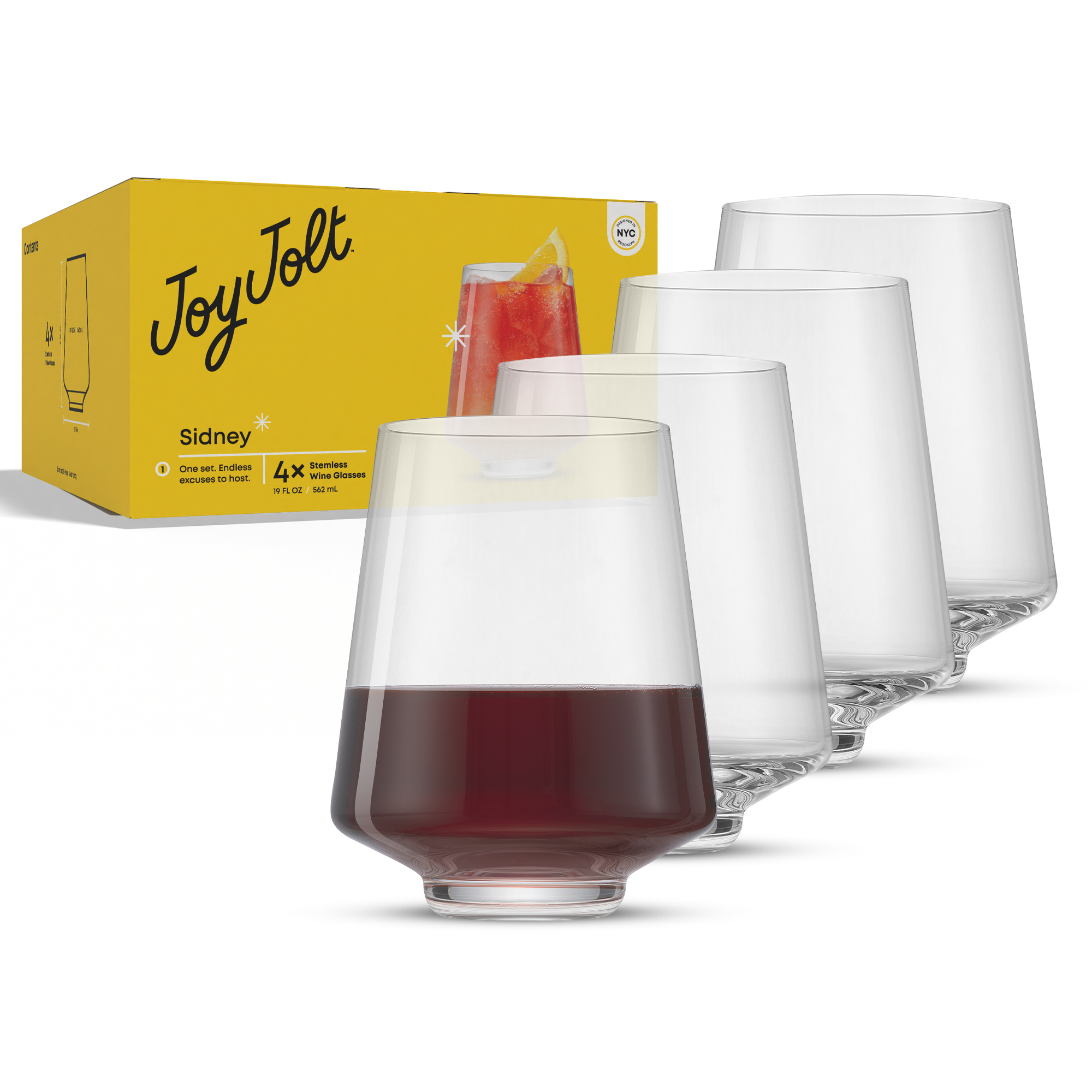 JoyJolt Sidney Stemless verres à vin sans pied lot de 4