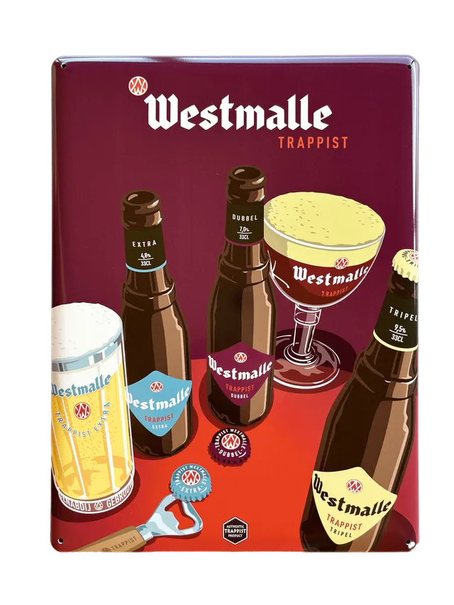 Westmalle plaque métal 40x30 cm verres calice