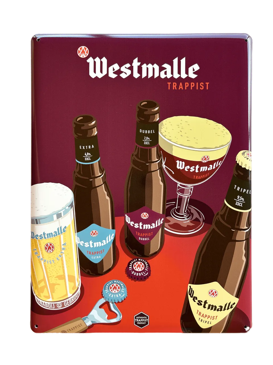 Westmalle plaque métal 40x30 cm verres calice