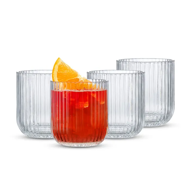 JoyJolt Lotus Ribbed Double Old Fashioned verres whisky 35 cl lot 4 strié