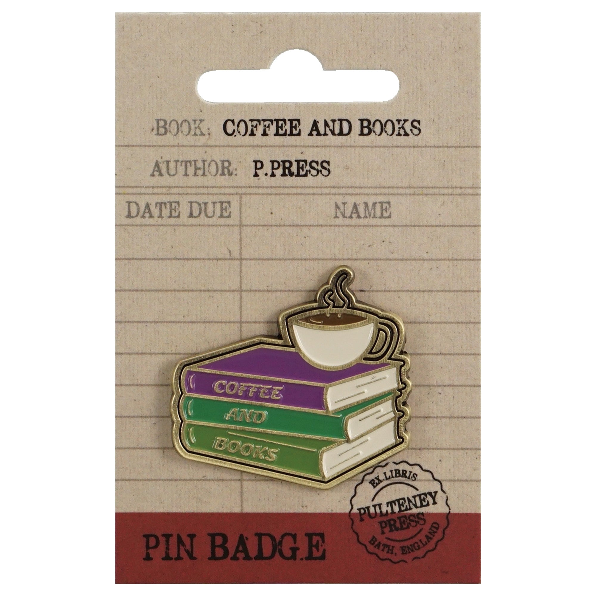 Pulteney Press Coffee and Books pin badge vert