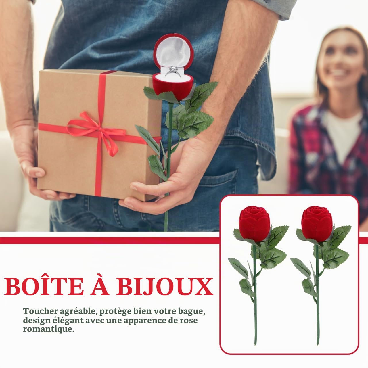 Alipis boîte à bagues rose rouge fleur lot 2