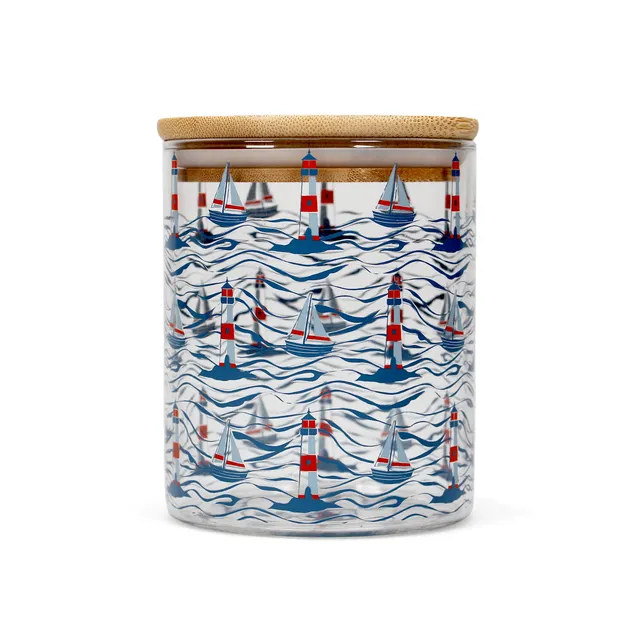 Coastal bocal verre 75 cl couvercle bambou bleu