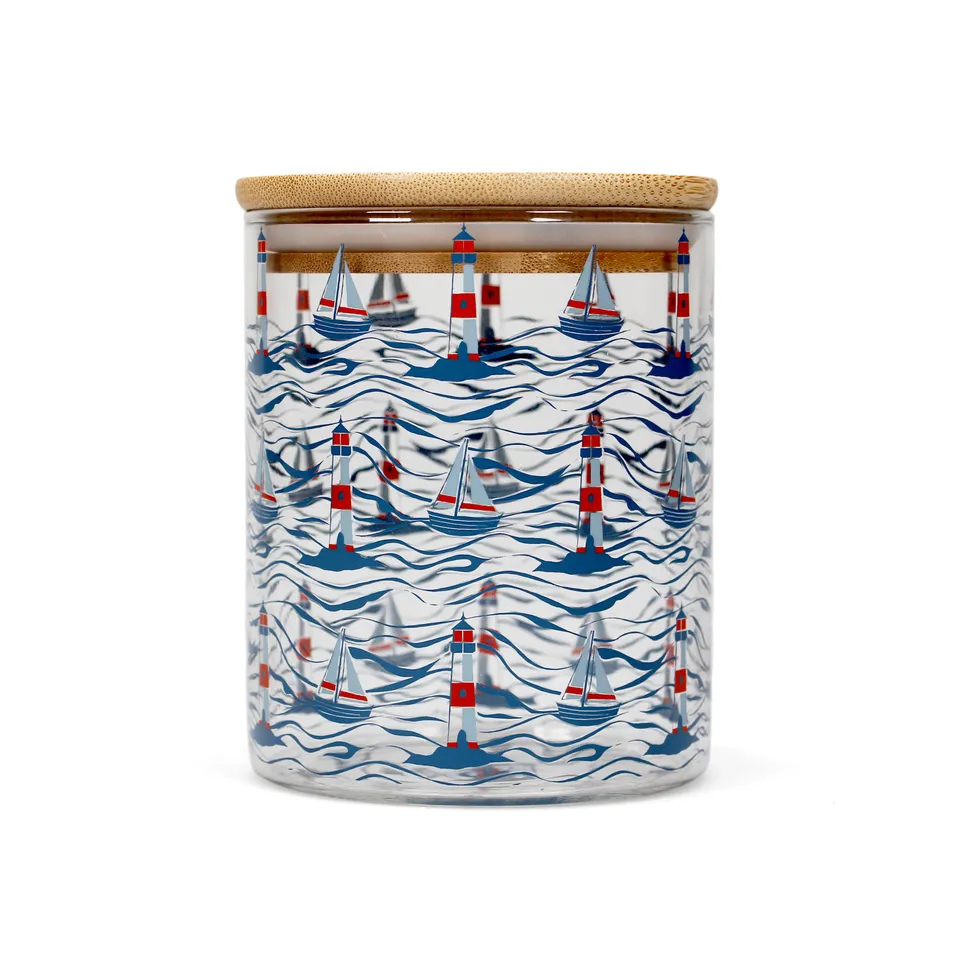 Coastal bocal verre 75 cl couvercle bambou bleu