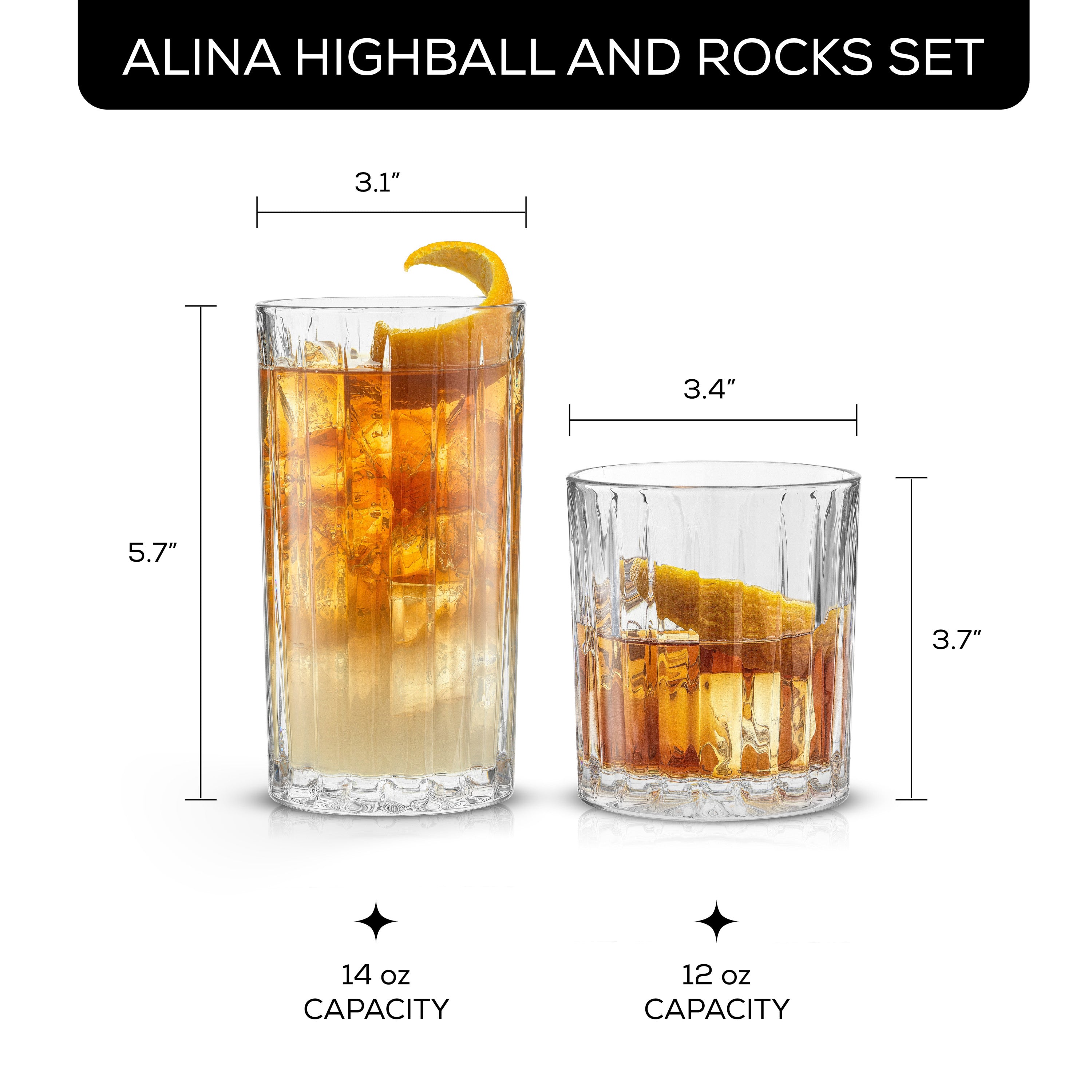 JoyJolt Alina Ribbed verres lot 8 41+35 cl