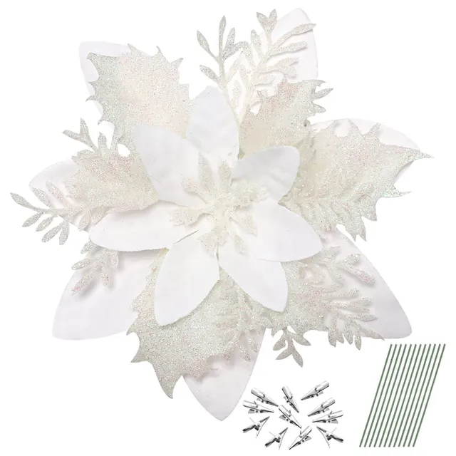 Alipis 12Pcs fleurs artificielles poinsettia blanches 12 pièces paillettes