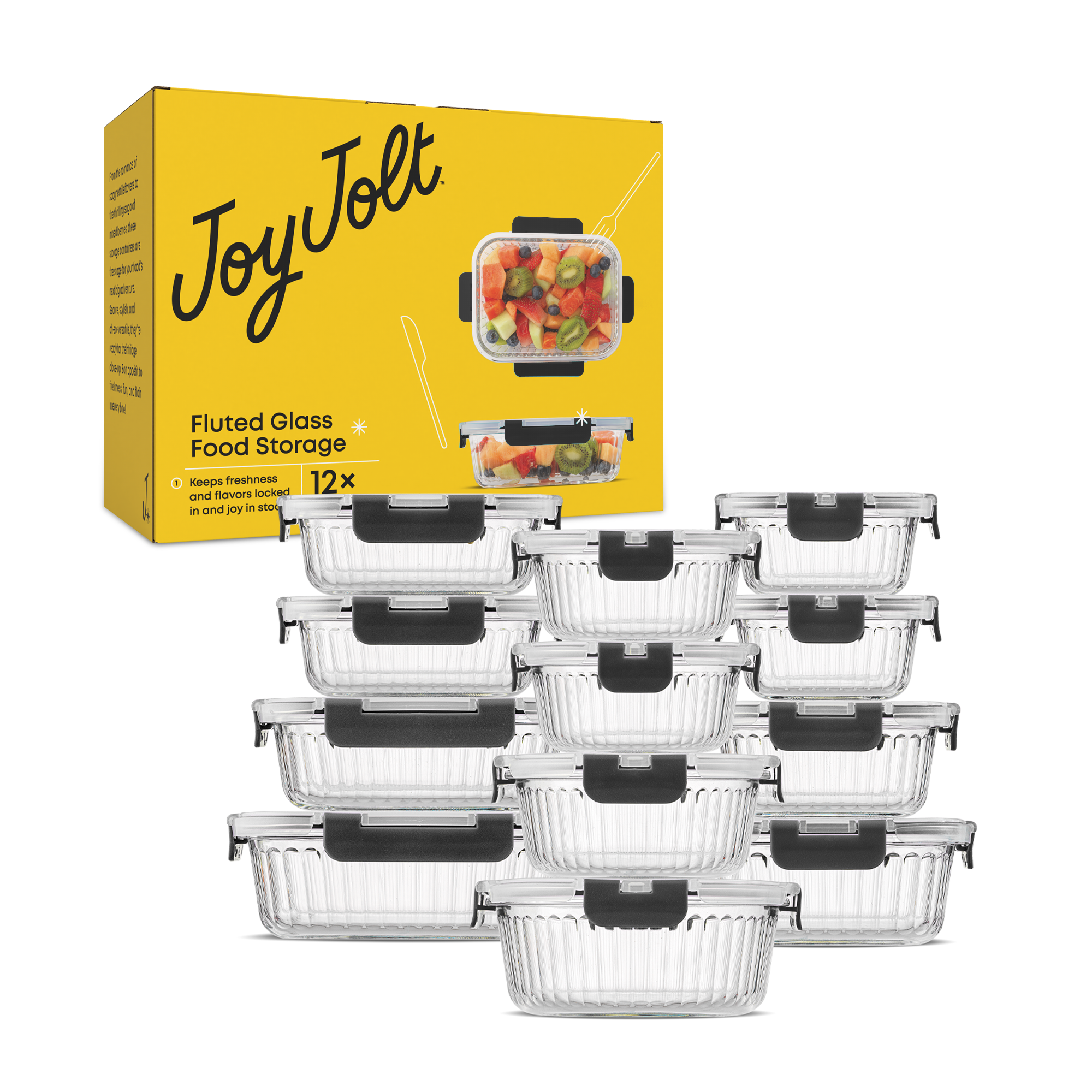 JoyJolt boîtes verre cannelé lot 12 hermétiques