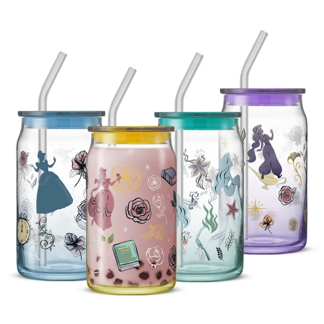 JoyJolt Disney Princess Icon tumblers verre 4x47cl avec pailles