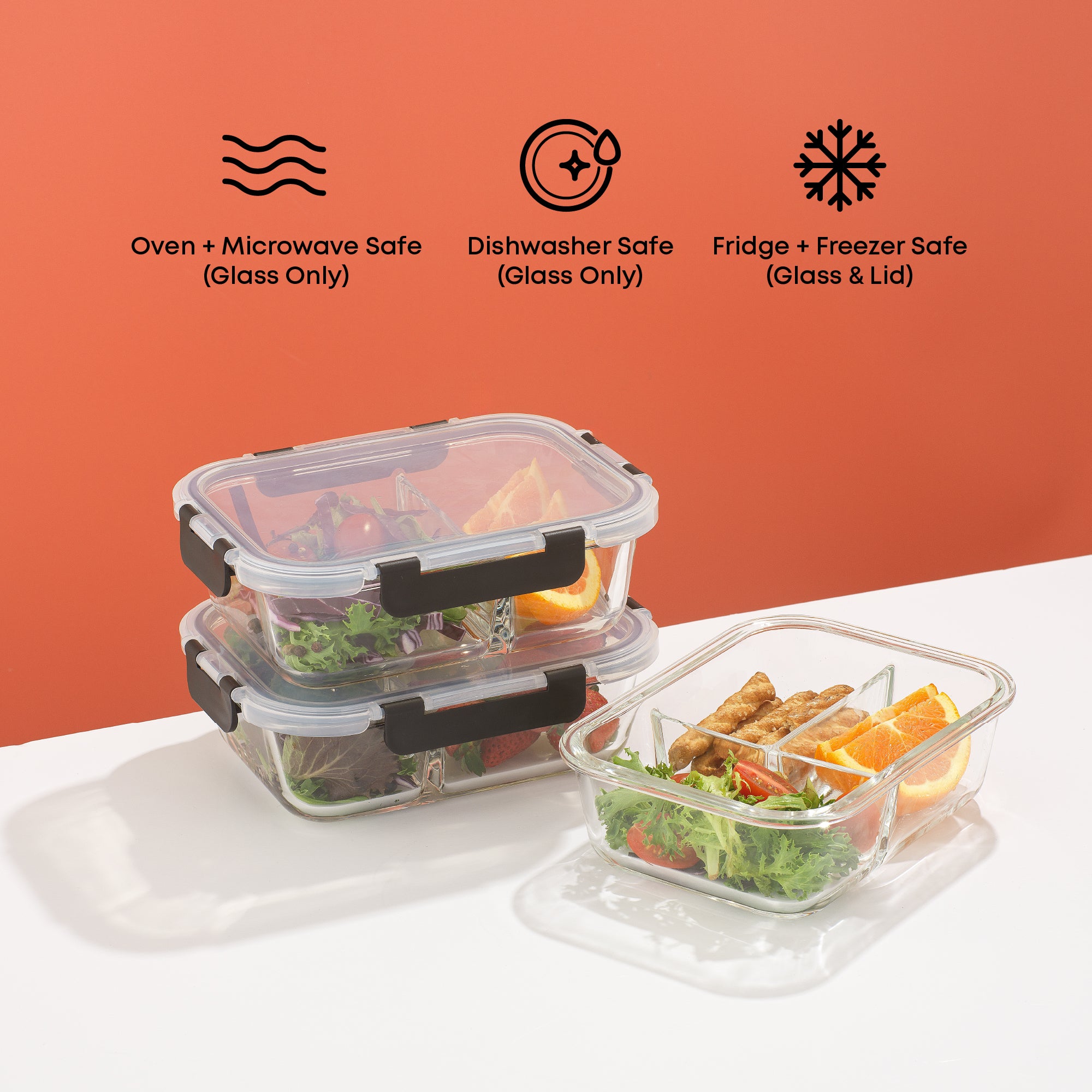 JoyJolt 3-Sectional boite verre repas lot 5 verre 89 cl 3 compartiments