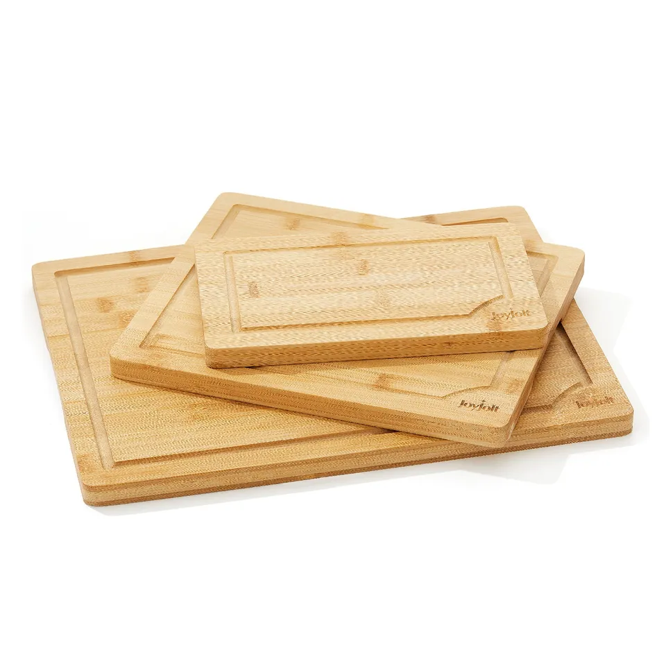 JoyJolt planches à découper bambou lot de 3 rainure jus