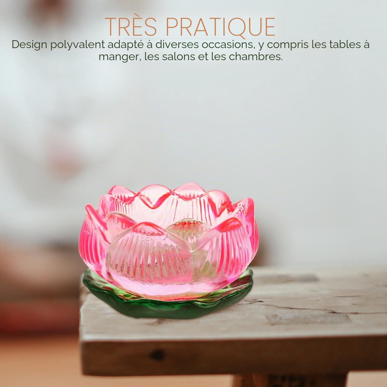 Alipis Bougeoir Lotus Verre Photophore Rose 8cm Fleur