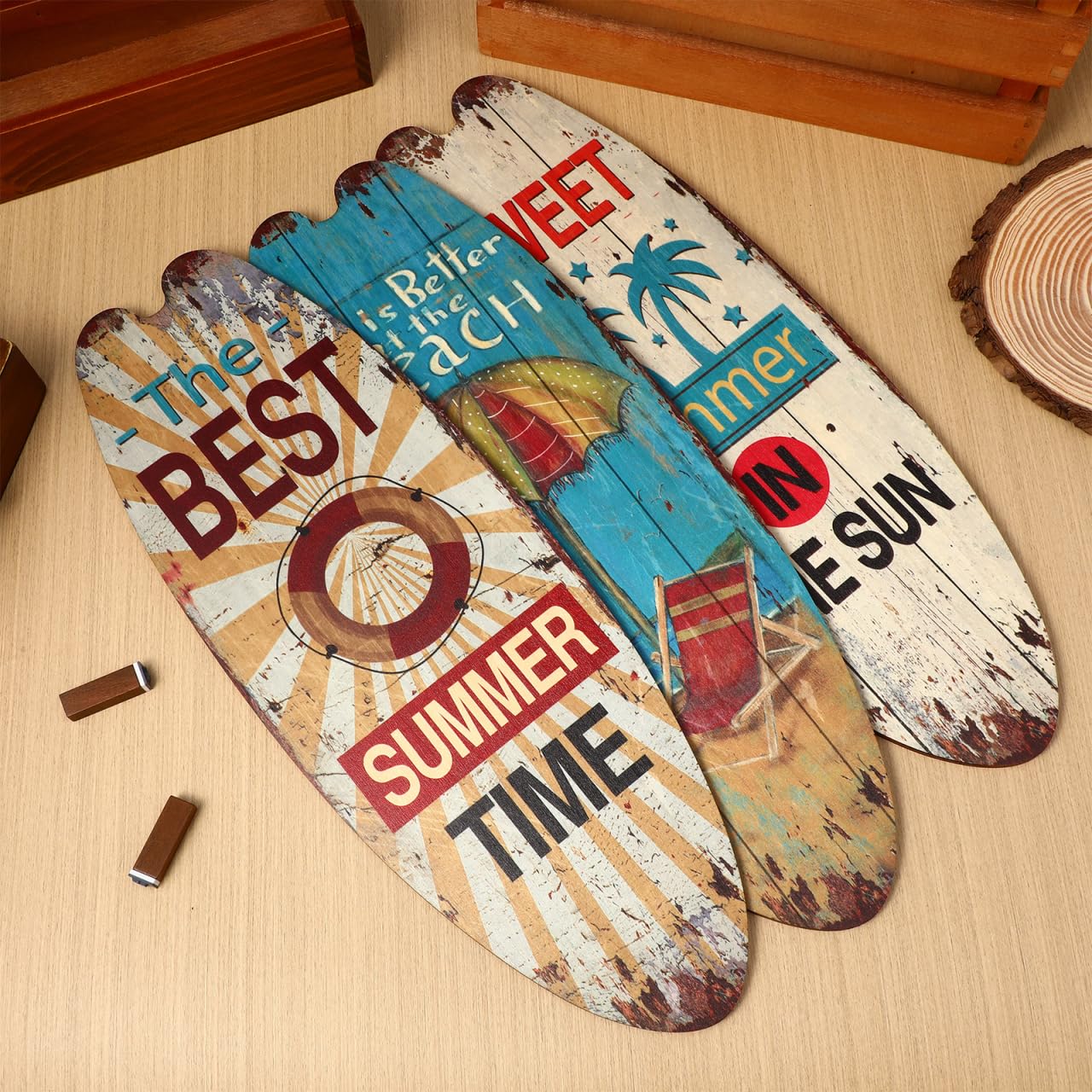 Alipis planche surf décoration murale bois lot de 3 plage