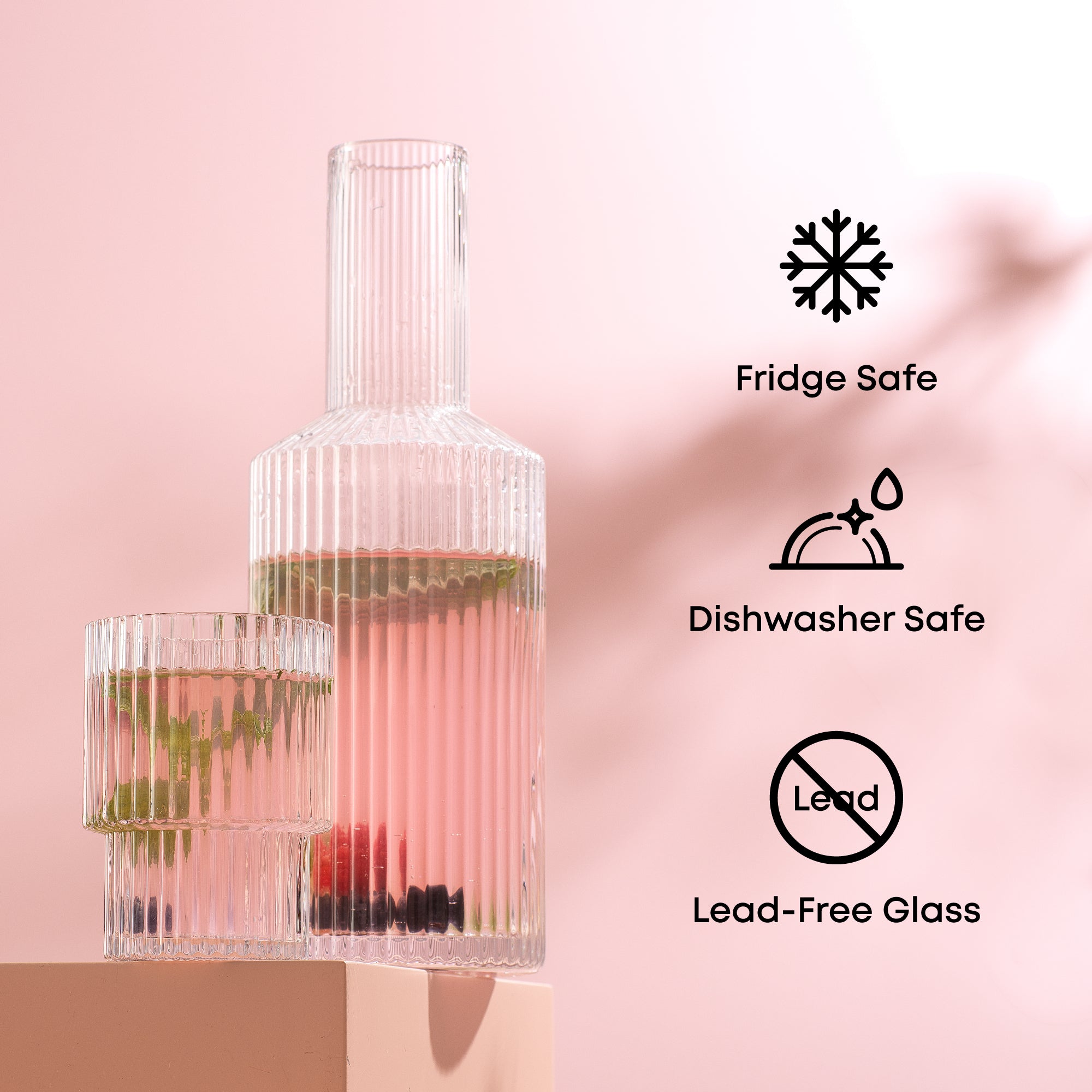 JoyJolt Elle Carafe chevet verre strié 77 cl + 20 cl