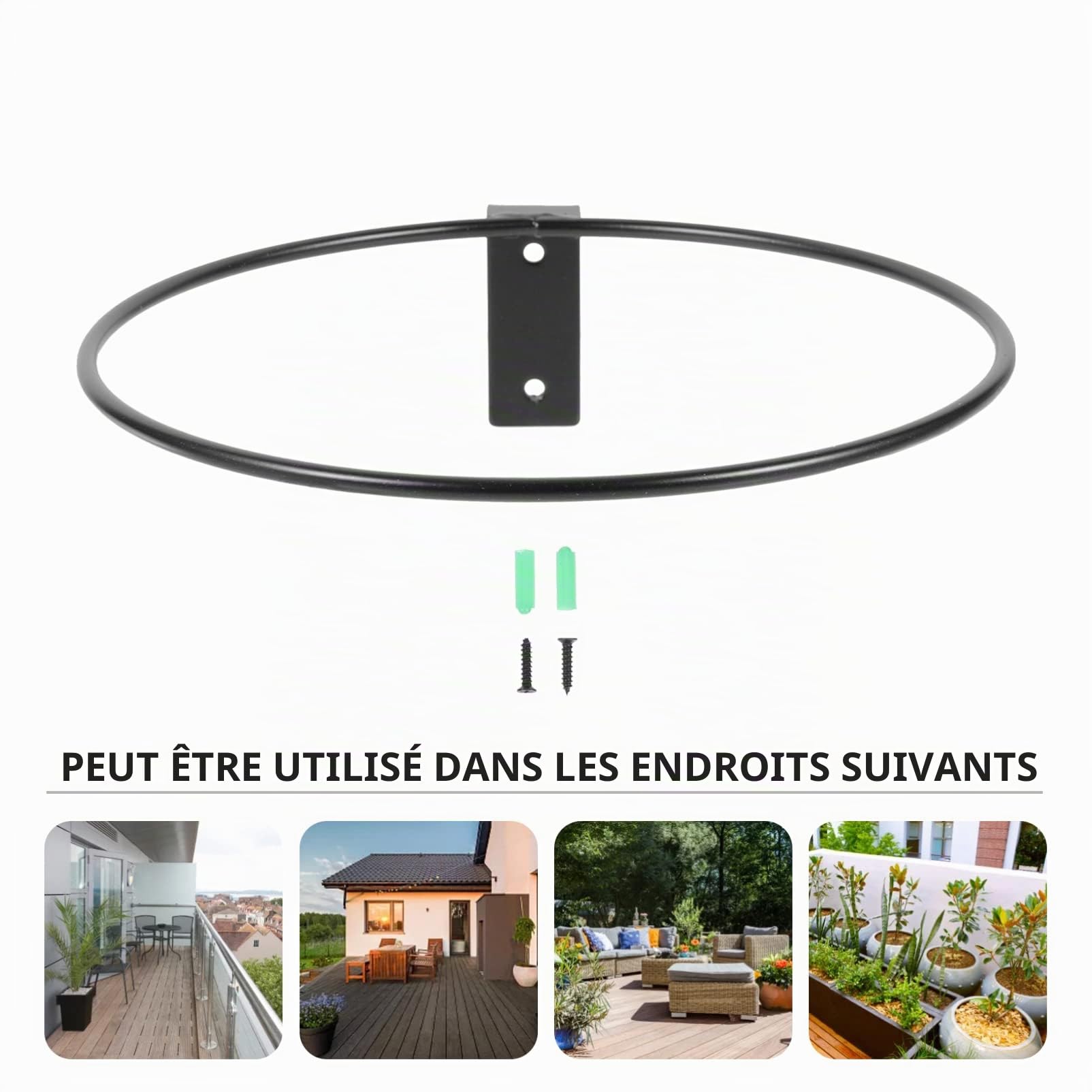 Alipis Support Pot Fleur Mural Métal Noir 20 cm