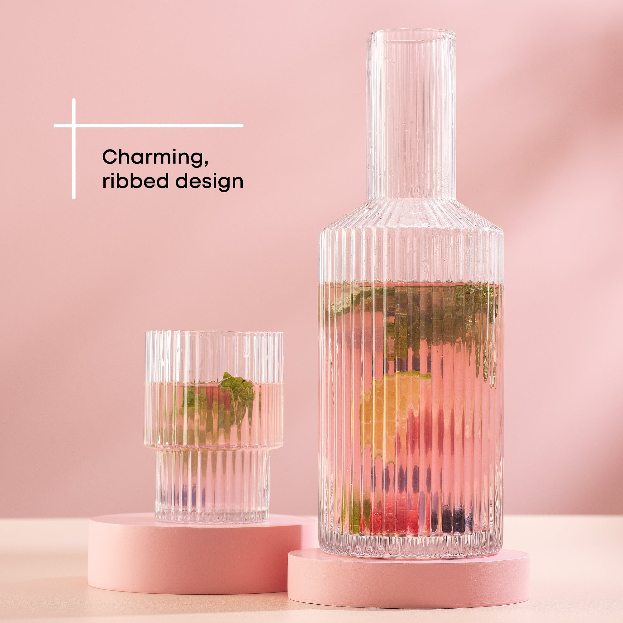 JoyJolt Elle Carafe chevet verre strié 77 cl + 20 cl