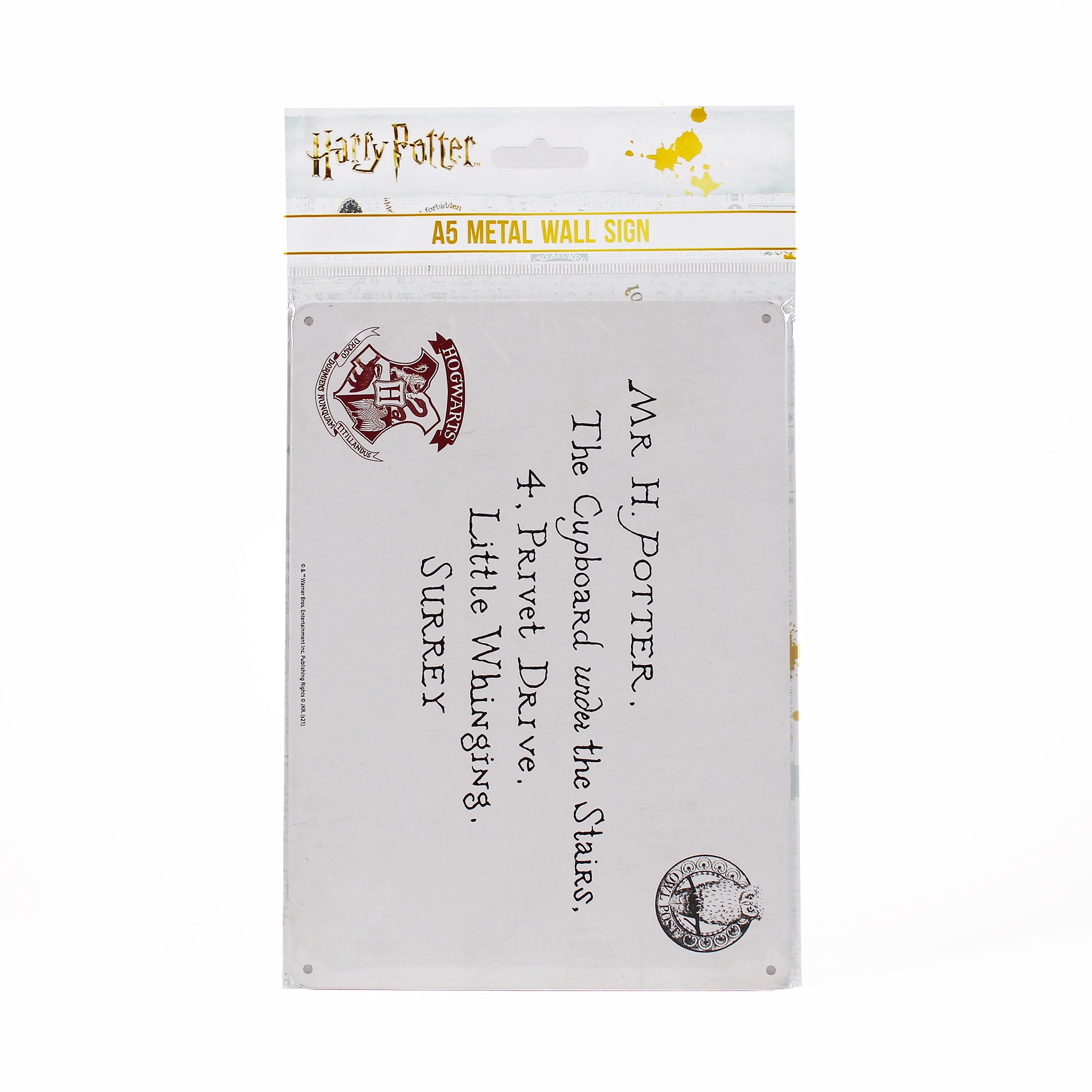 Harry Potter Letters plaque métal A5 blanche 21 cm