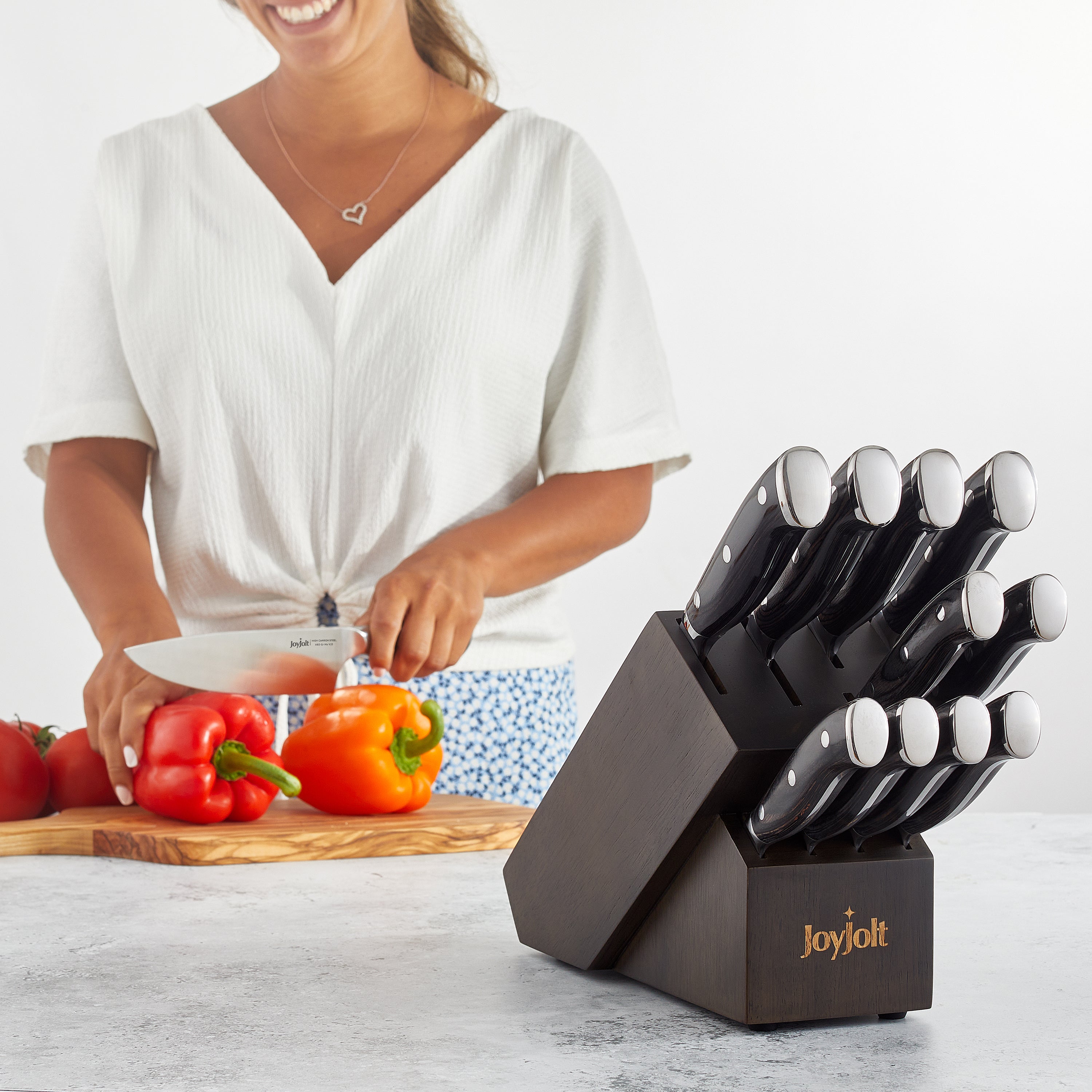 JoyJolt bloc 11 couteaux cuisine acier carbone