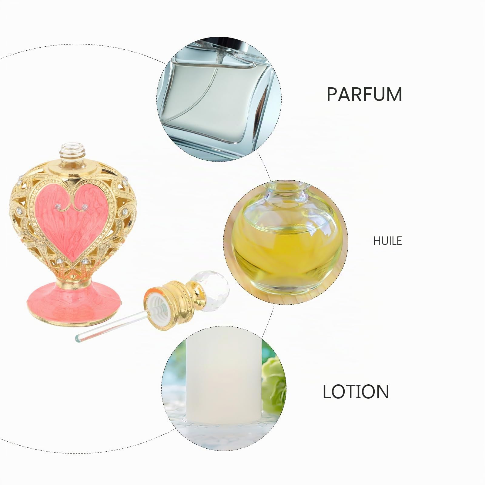 Alipis flacon parfum verre cœur vide 12,5 cm oriental