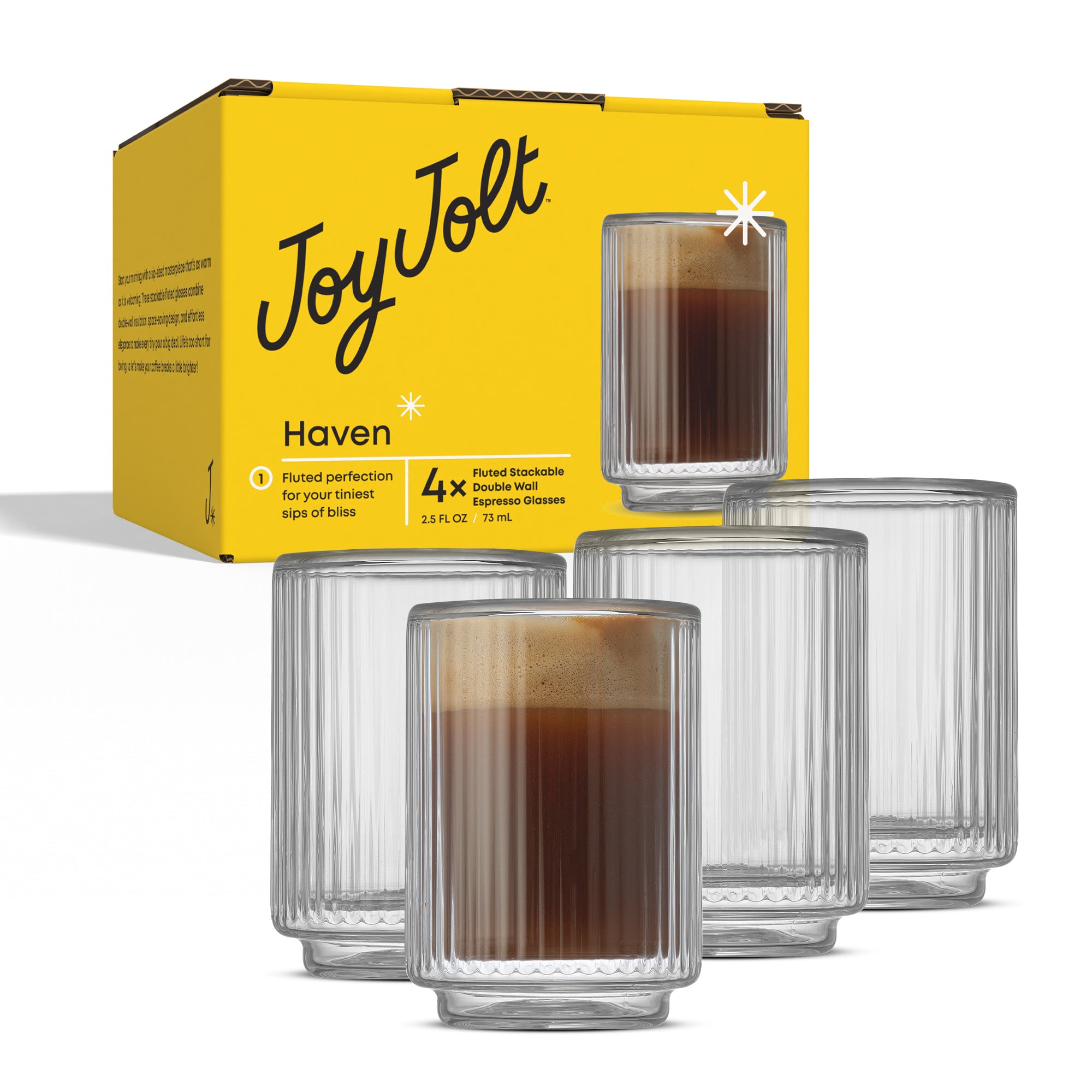 JoyJolt Haven verres espresso double paroi 4x7cl cannelés