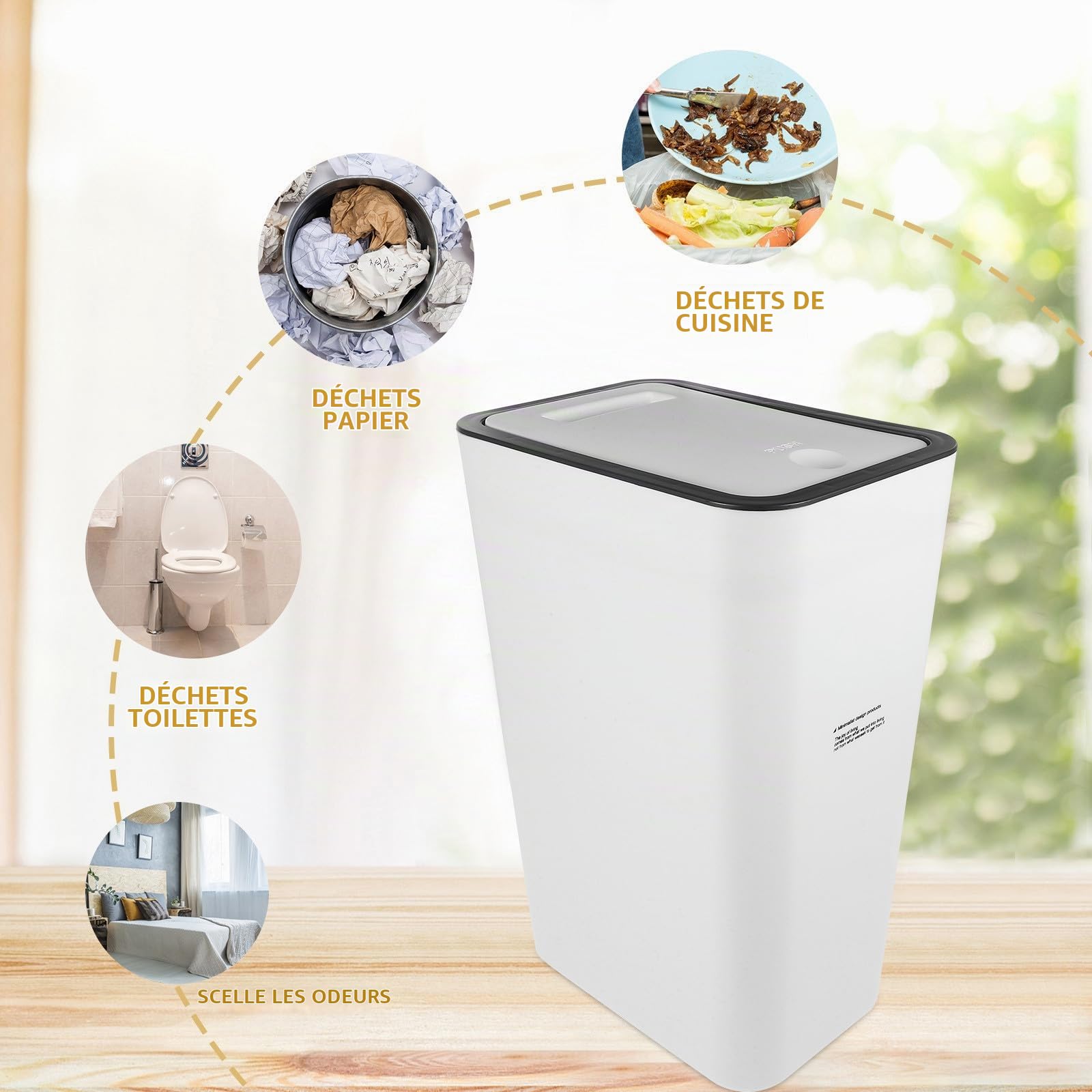 Alipis petite poubelle plastique étroite couvercle pression