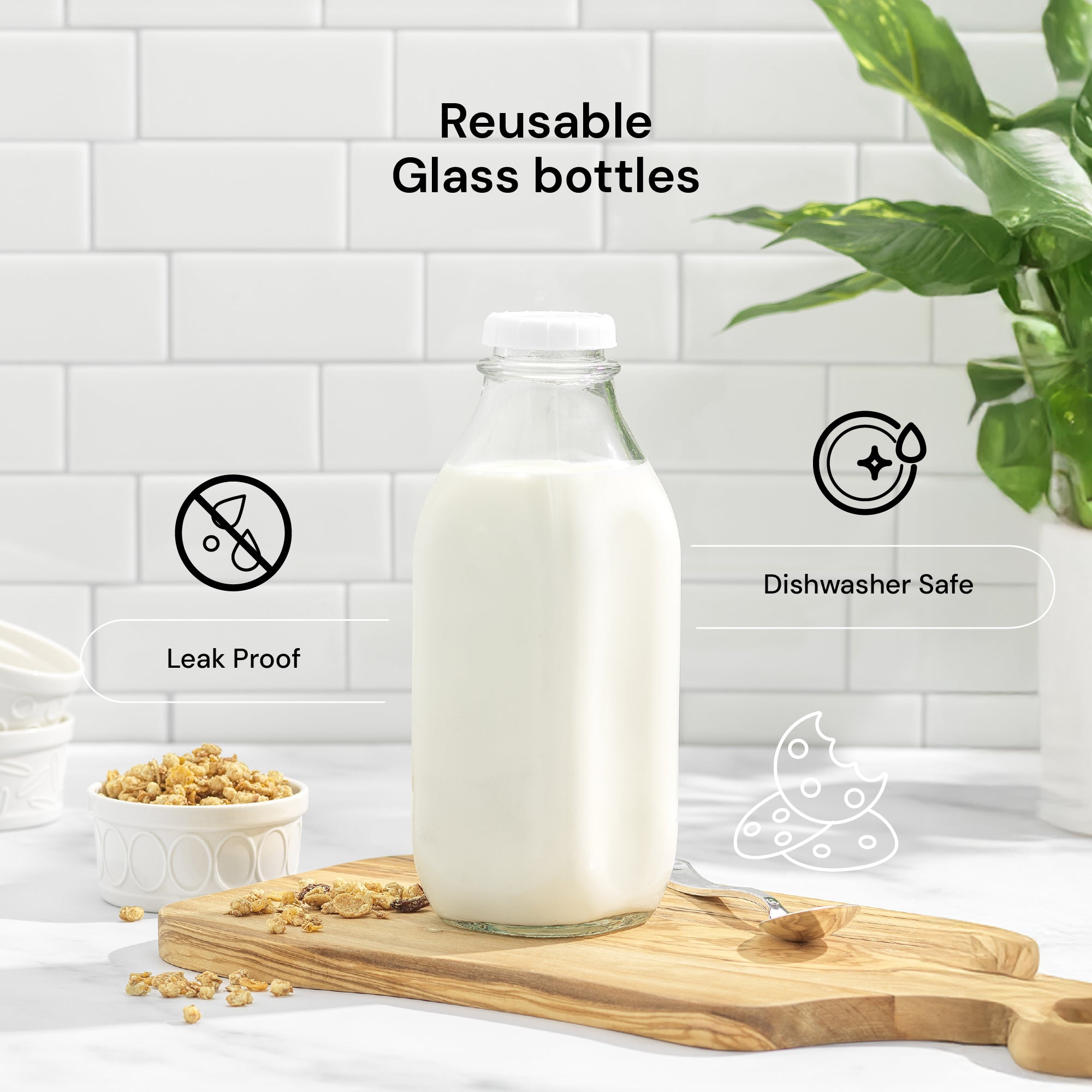 JoyJolt bouteilles lait verre 0,95/1,9 L lot 6