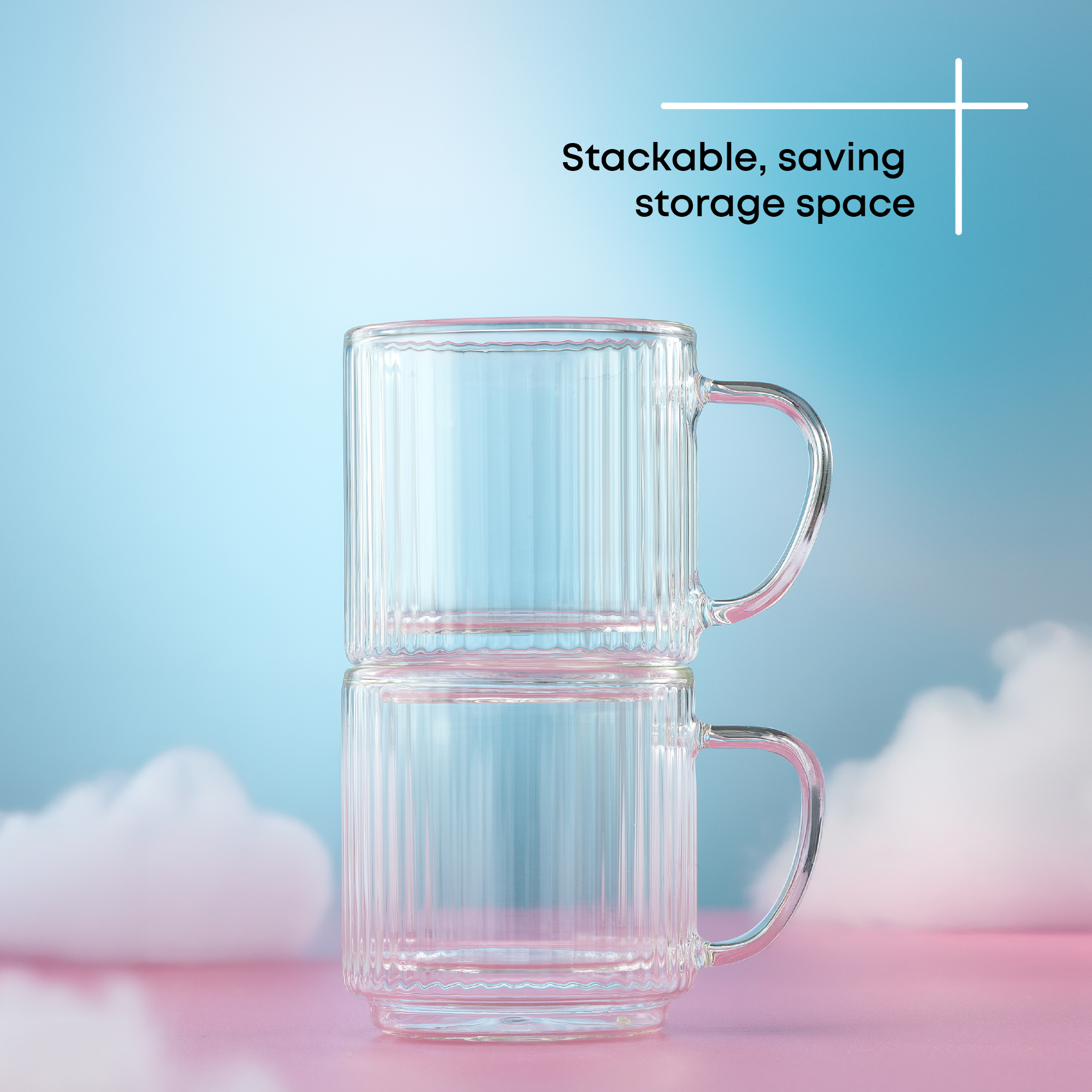 JoyJolt Haven mugs en verre 5.5 oz lot de 2 cannelé double paroi