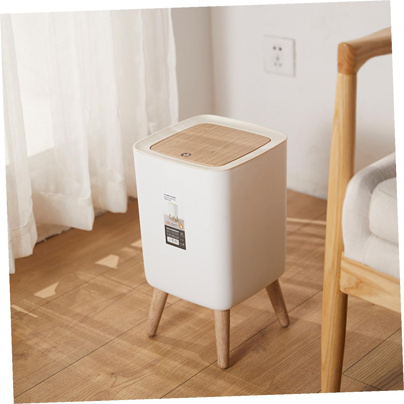 Alipis Poubelle 10L Grain Bois à Couvercle