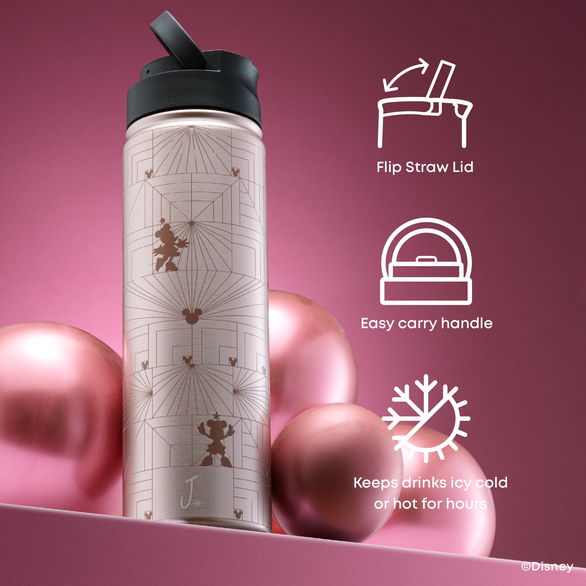 JoyJolt Disney Minnie MonoMouse gourde inox 65 cl paille