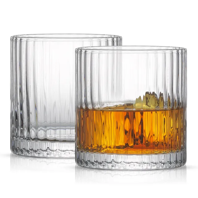 JoyJolt Elle Fluted Cylinder verre whisky lot 2 strié
