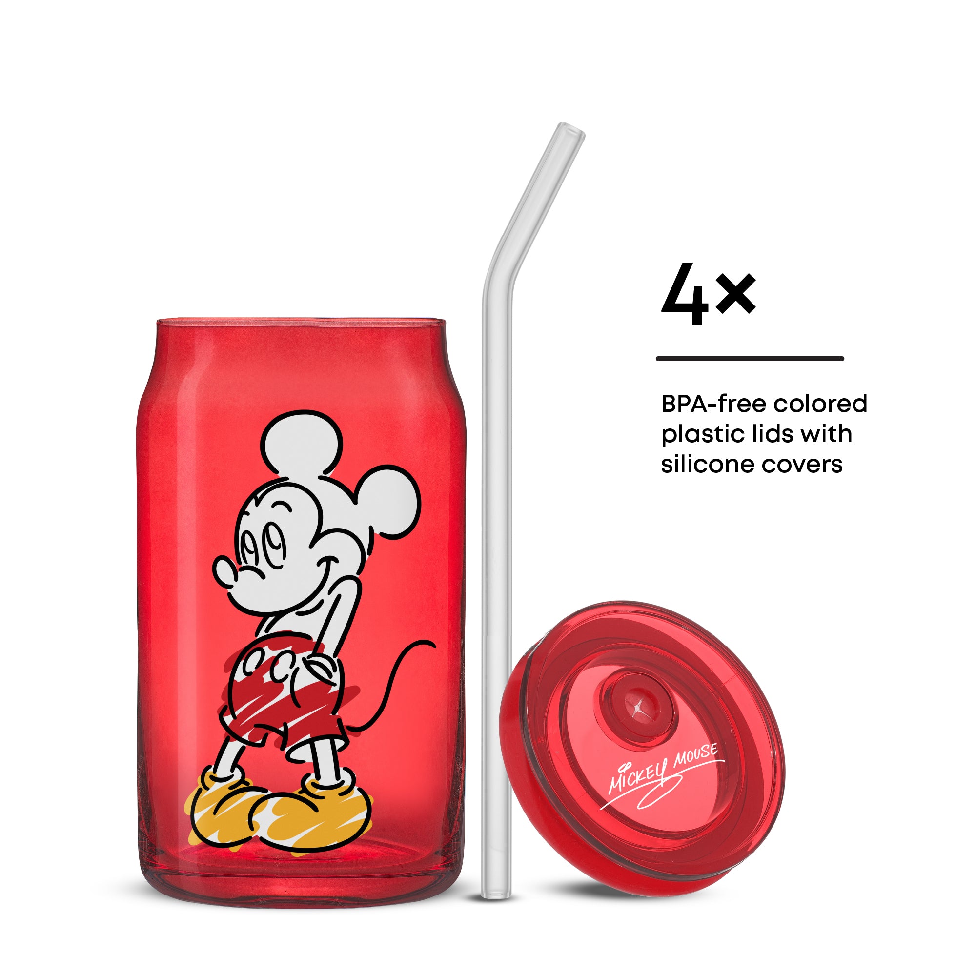 JoyJolt Mickey Mouse Friends Color Sketch gobelets lot de 4 couvercle