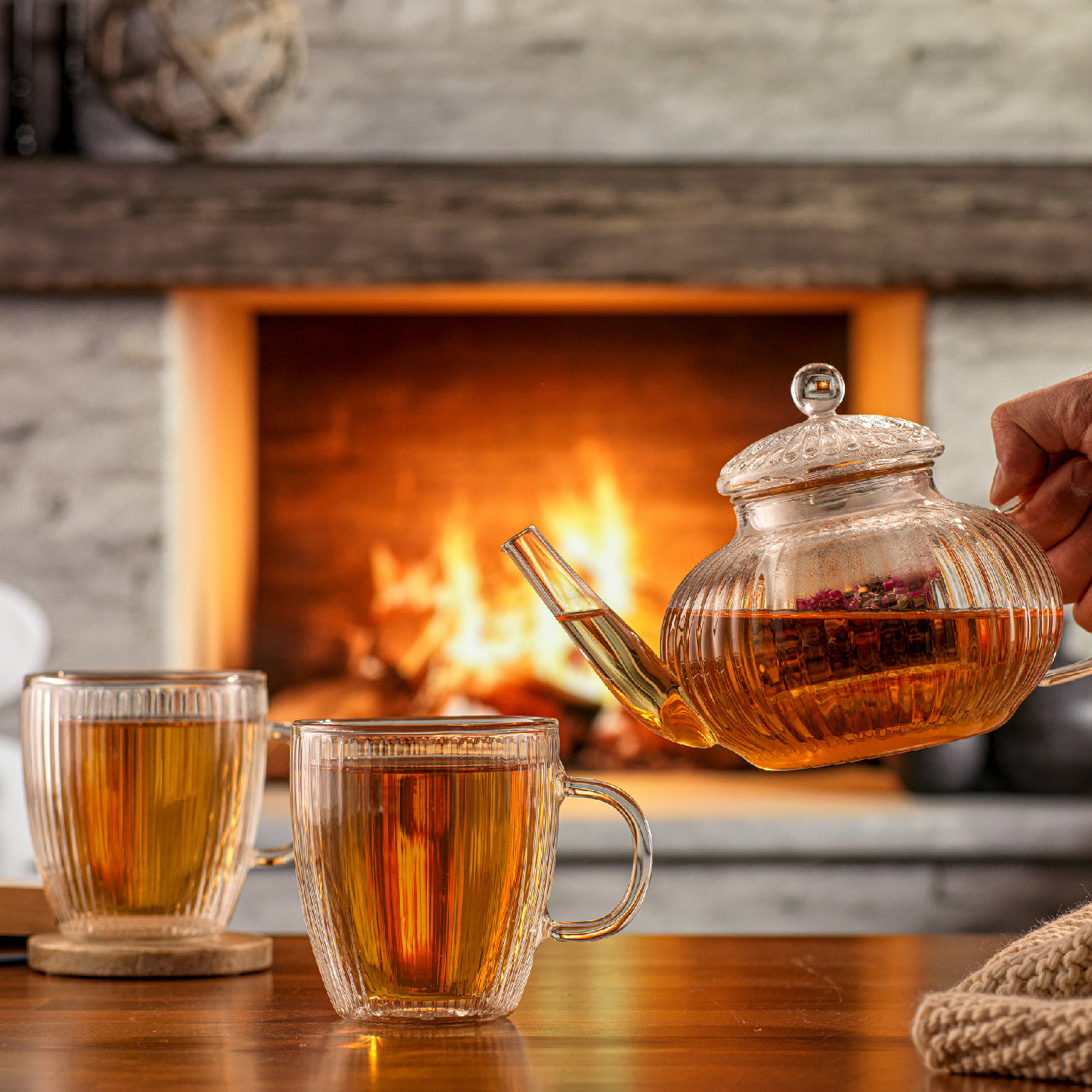 JoyJolt service à thé théière + 2 mugs 13.5 oz verre