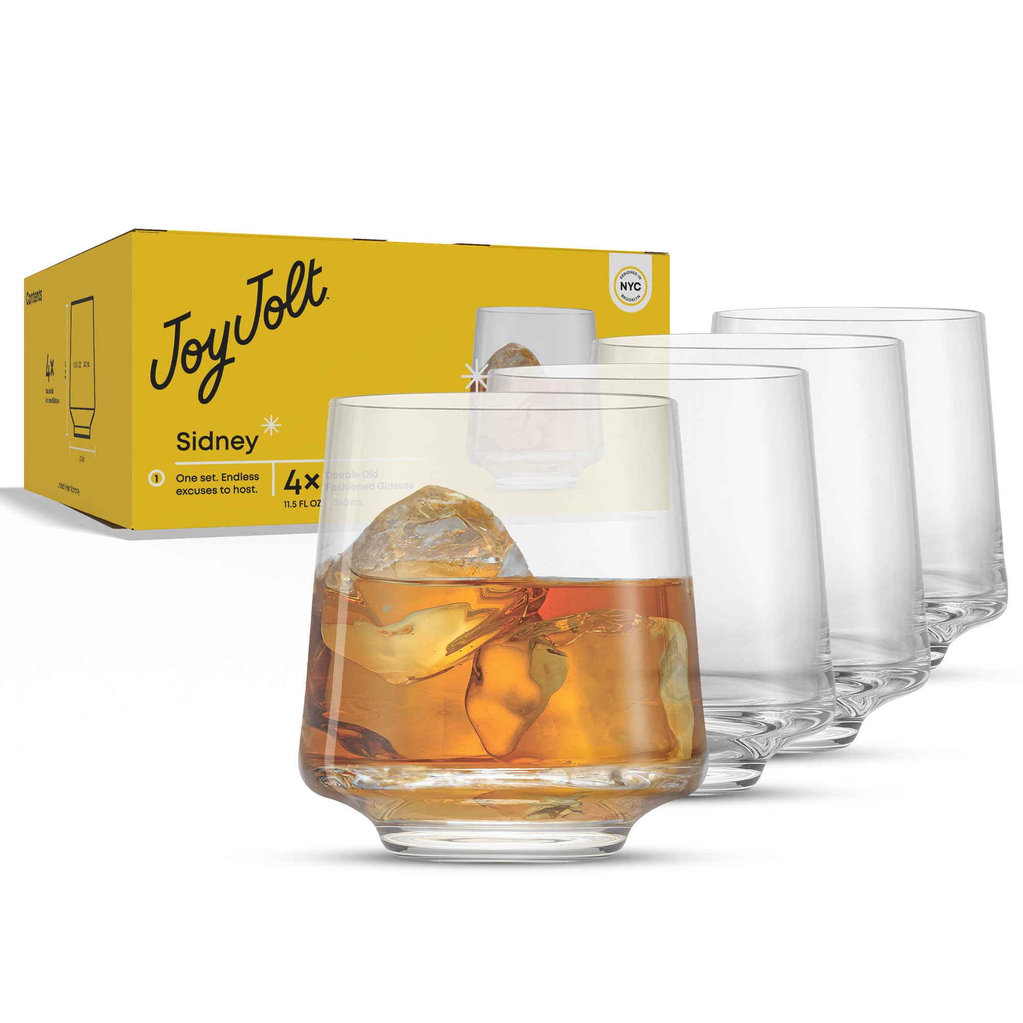 JoyJolt Sidney verres whisky 34 cl old fashioned lot 4