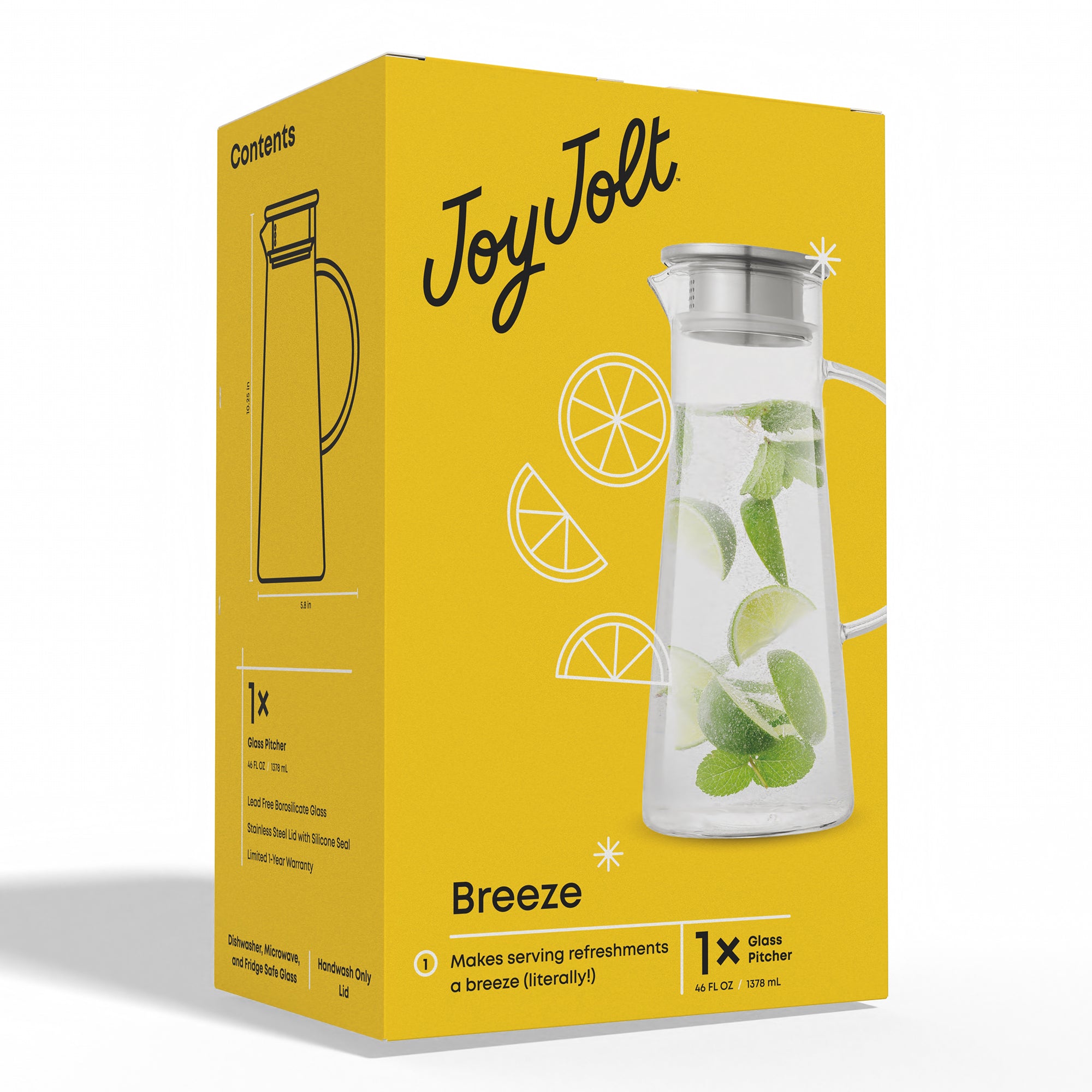 JoyJolt Breeze pichet verre 136 cl inox filtrant