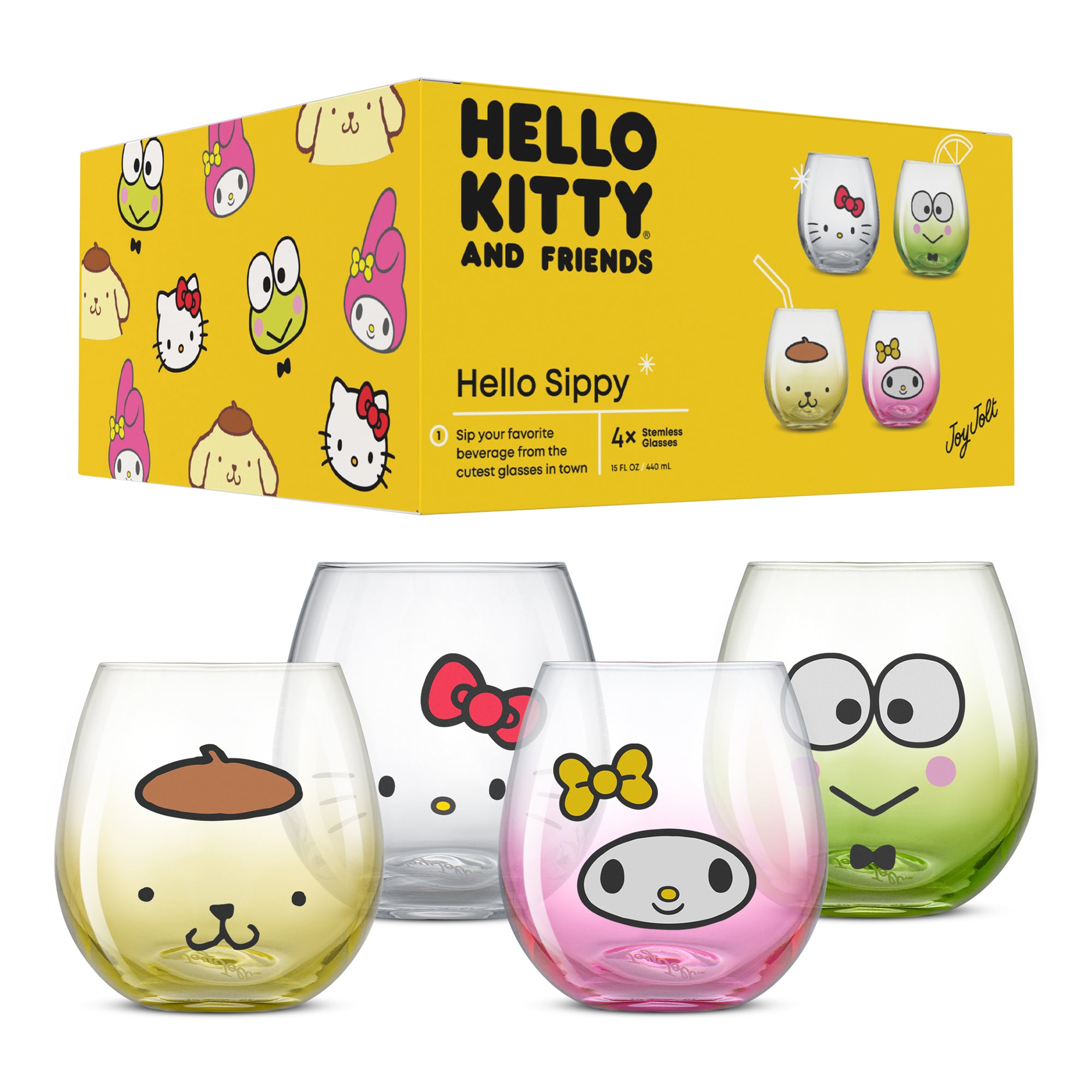 JoyJolt Hello Kitty Friends verres lot de 4 44 cl colorés
