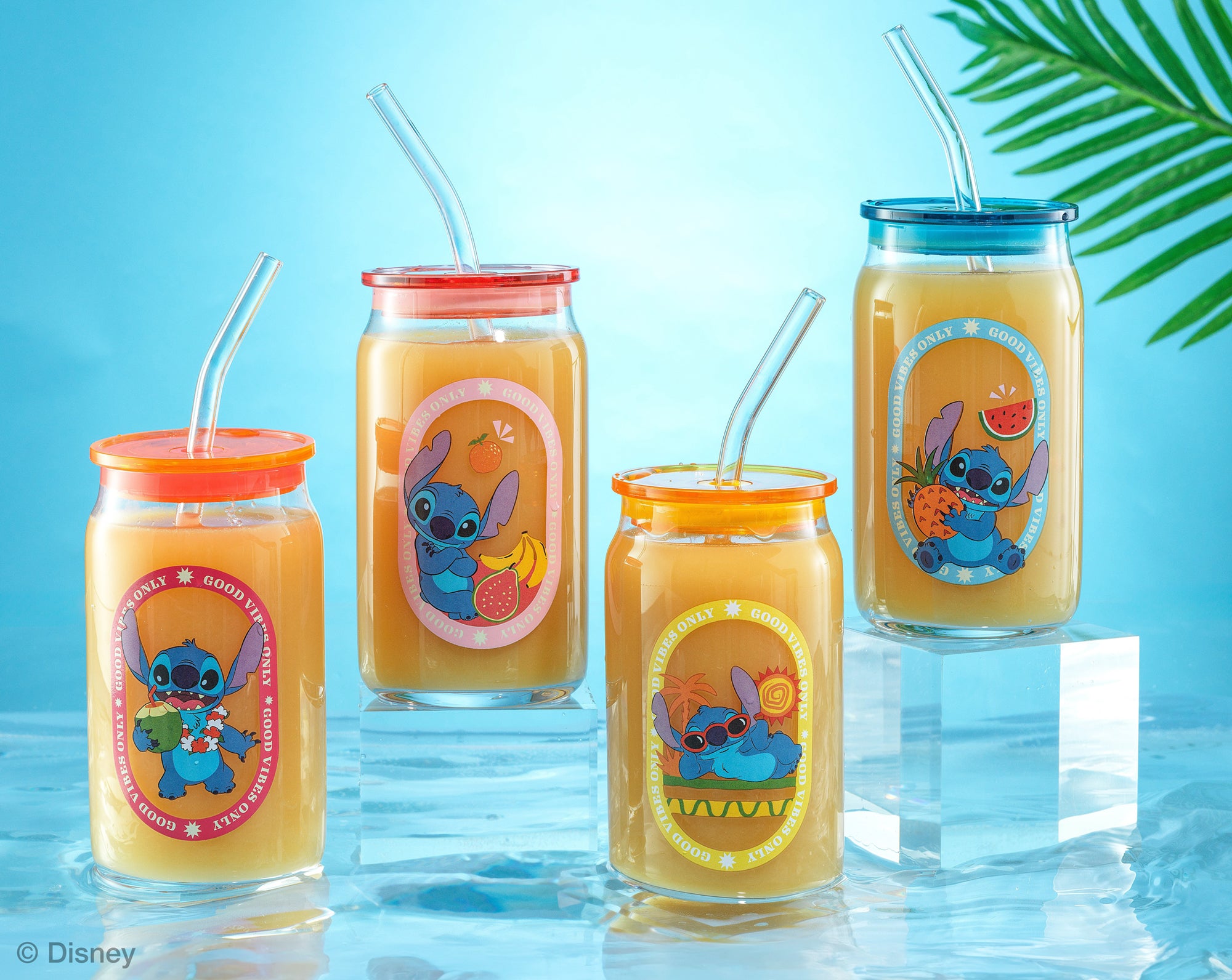 JoyJolt Stitch Island Vibes gobelets avec pailles 4x47 cl