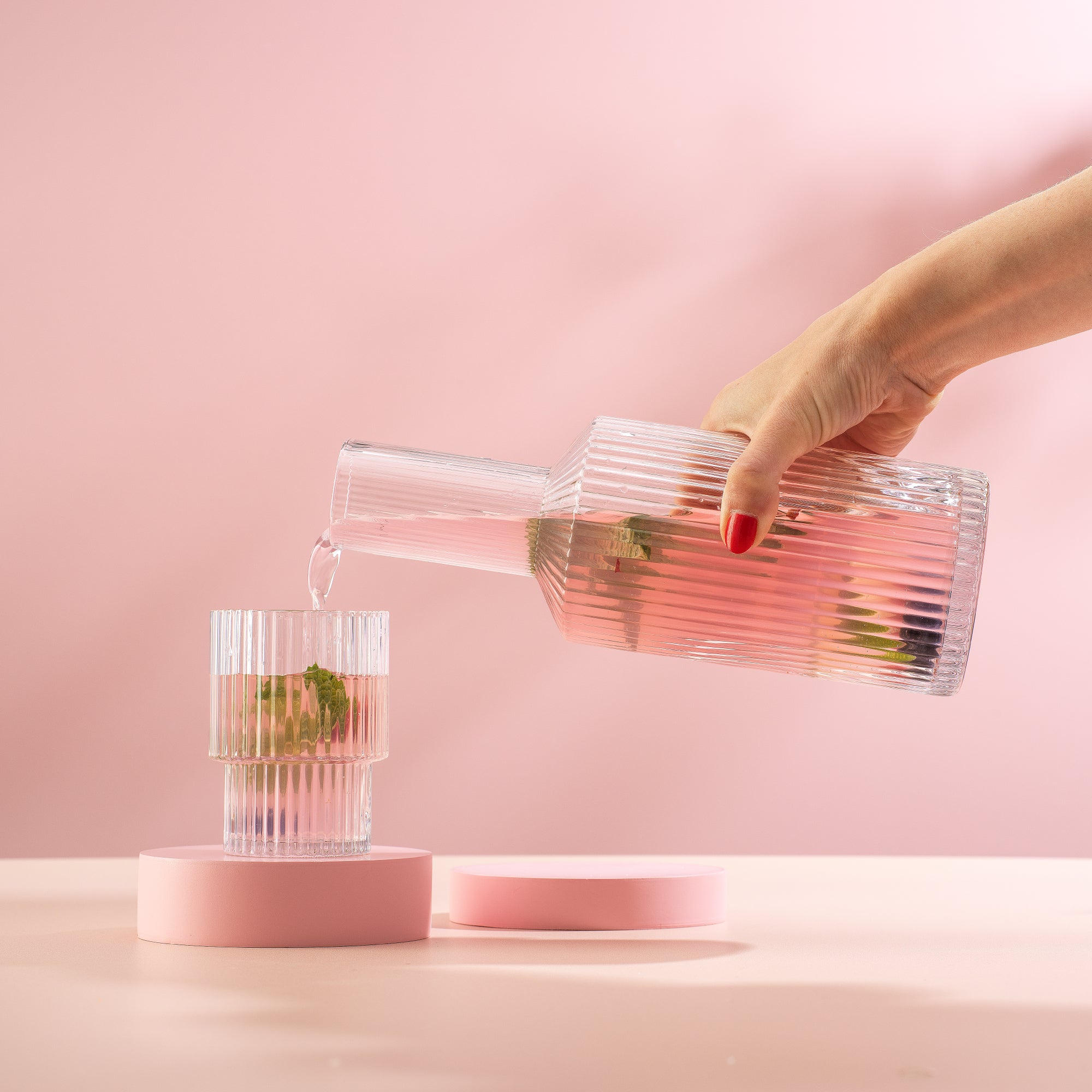 JoyJolt Elle Carafe chevet verre strié 77 cl + 20 cl