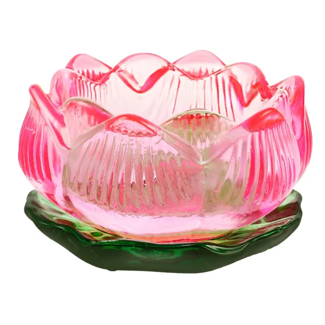 Alipis Bougeoir Lotus Verre Photophore Rose 8cm Fleur
