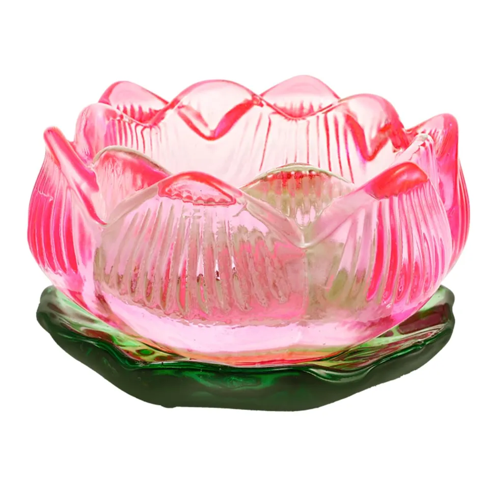 Alipis Bougeoir Lotus Verre Photophore Rose 8cm Fleur